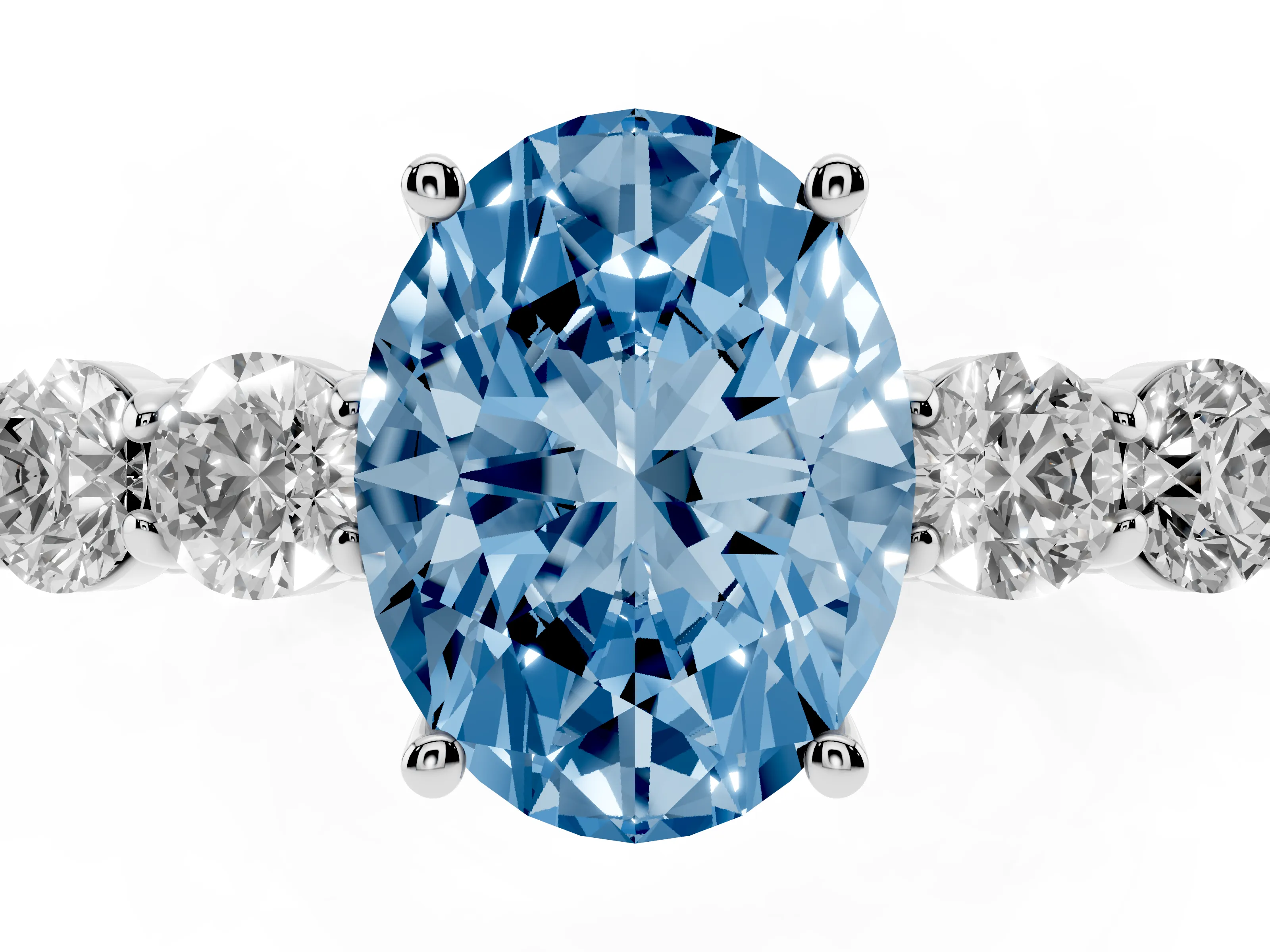 Fancy Blue Oval Cut Diamond Five-Stone Prong Set Band Ring Set in Platinum with Polished Band