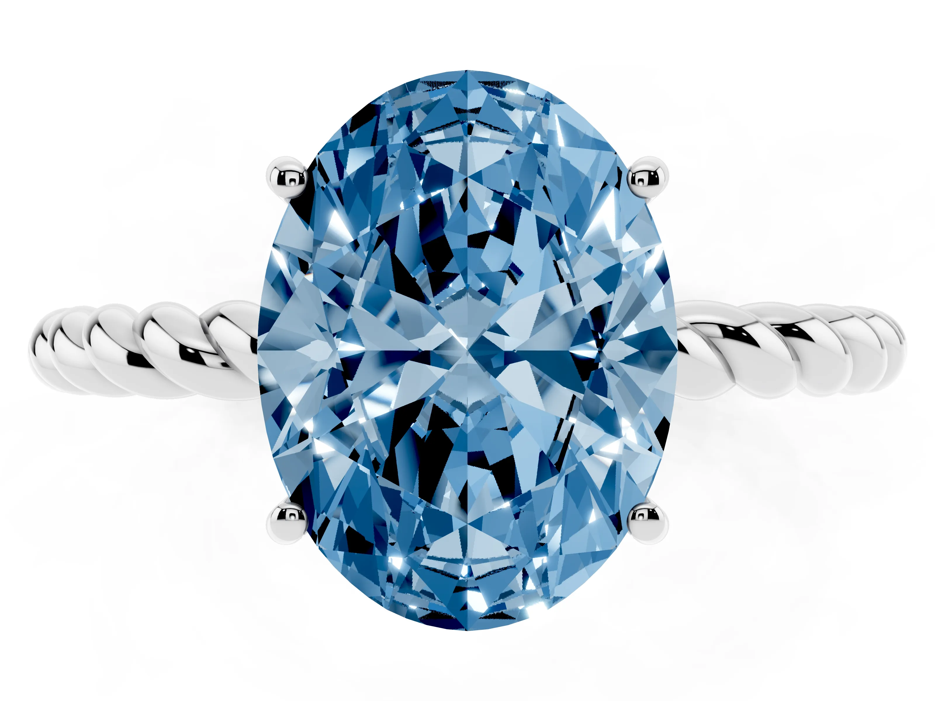 Fancy Blue Oval Cut Diamond Solitaire Twisted Band Ring Set in Platinum with Prong Solitaire Setting