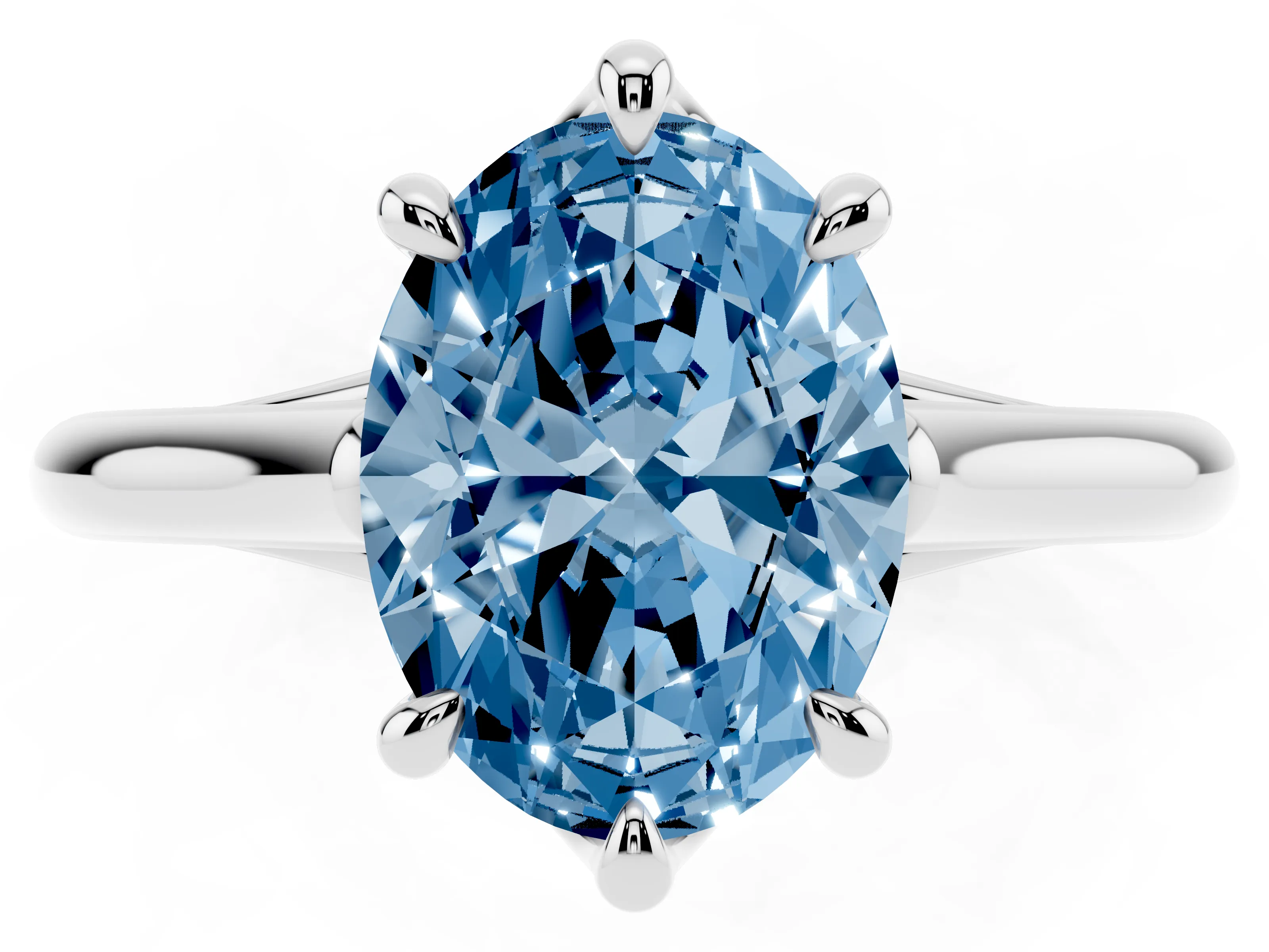Fancy Blue Oval Cut Diamond Solitaire Engagement Ring Set in White gold with Prong Setting and Plain Classic Band