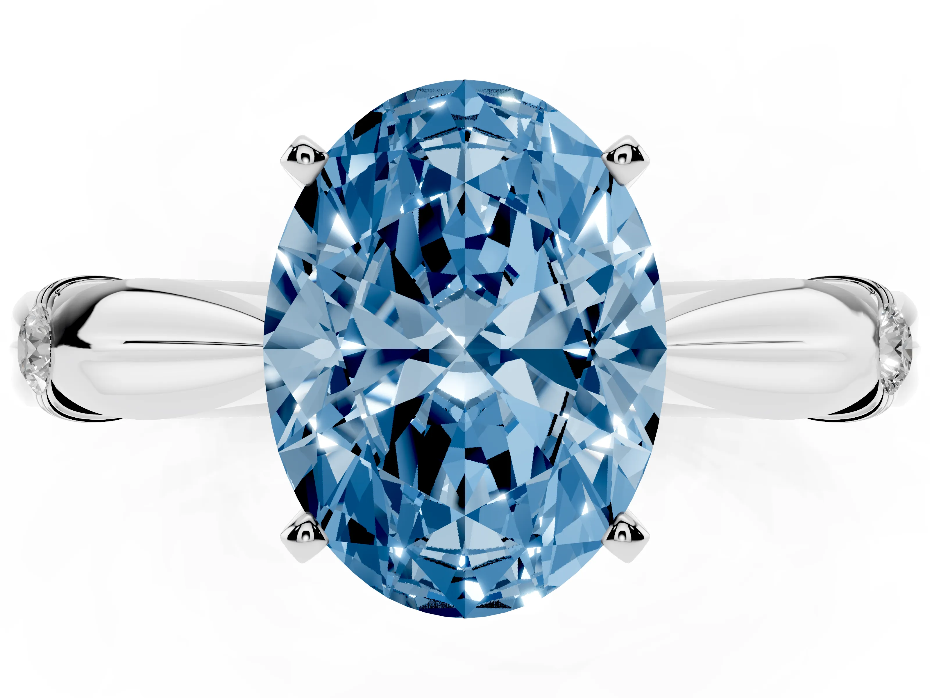 Fancy Blue Oval Cut Diamond Solitaire Twisted Band Ring Set in Platinum with Accent Stones and Prong Setting