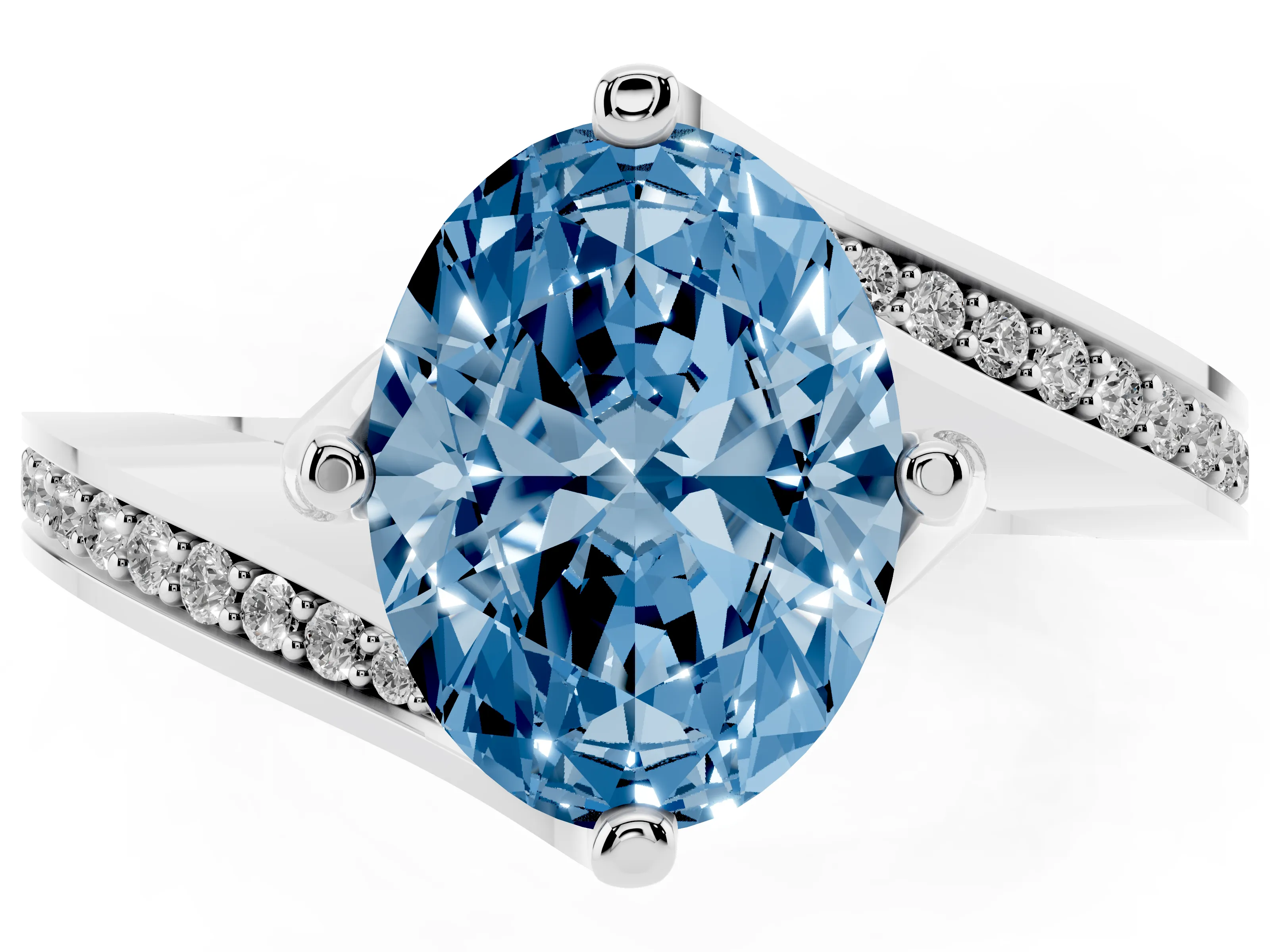 Fancy Blue Oval Cut Diamond Solitaire Ring Set in Silver with Intertwined Pavé Twist Band
