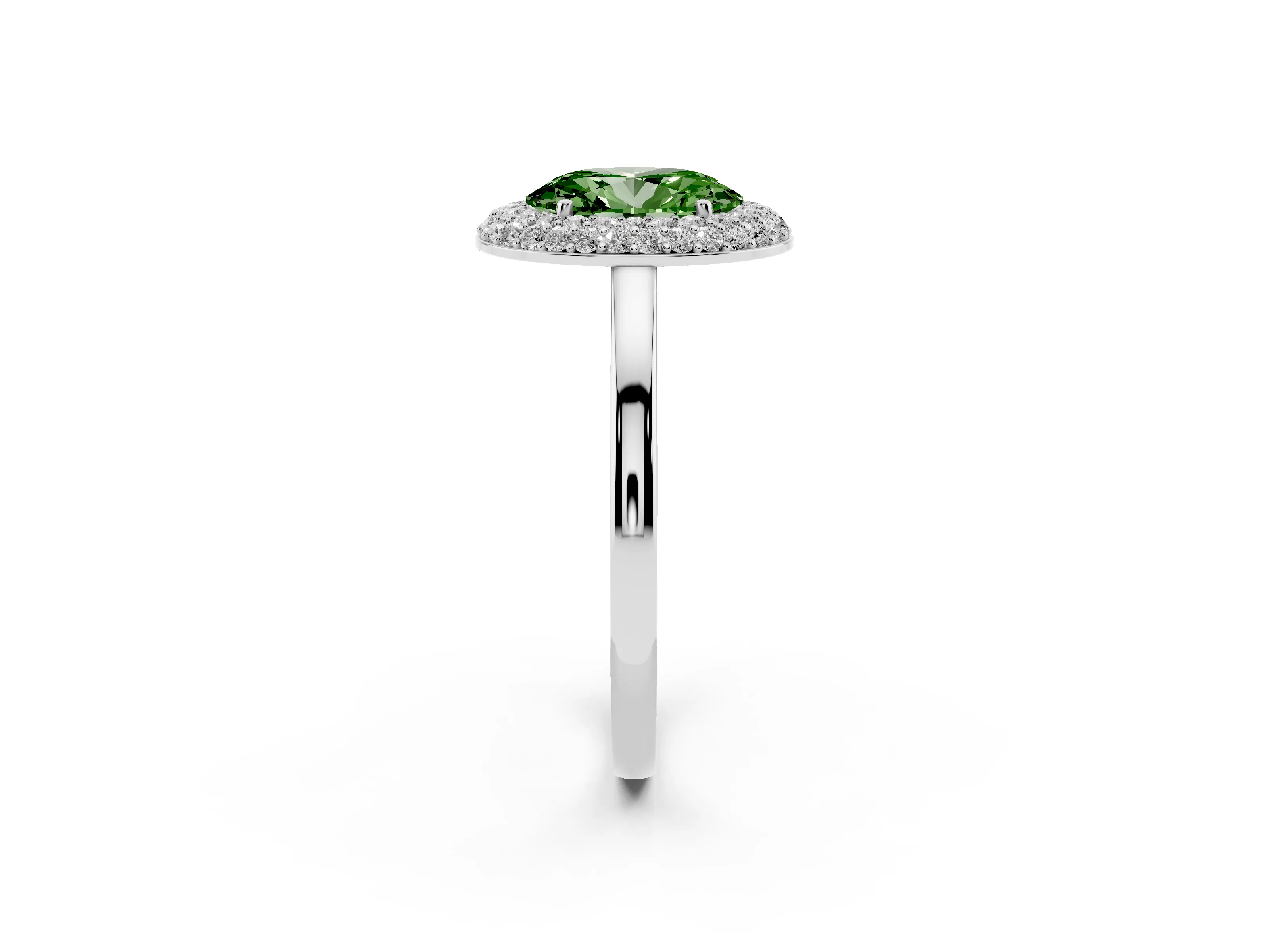 Fancy Green Oval Cut Diamond Halo Engagement Ring Set in Silver with Solitaire Band and Prong Setting