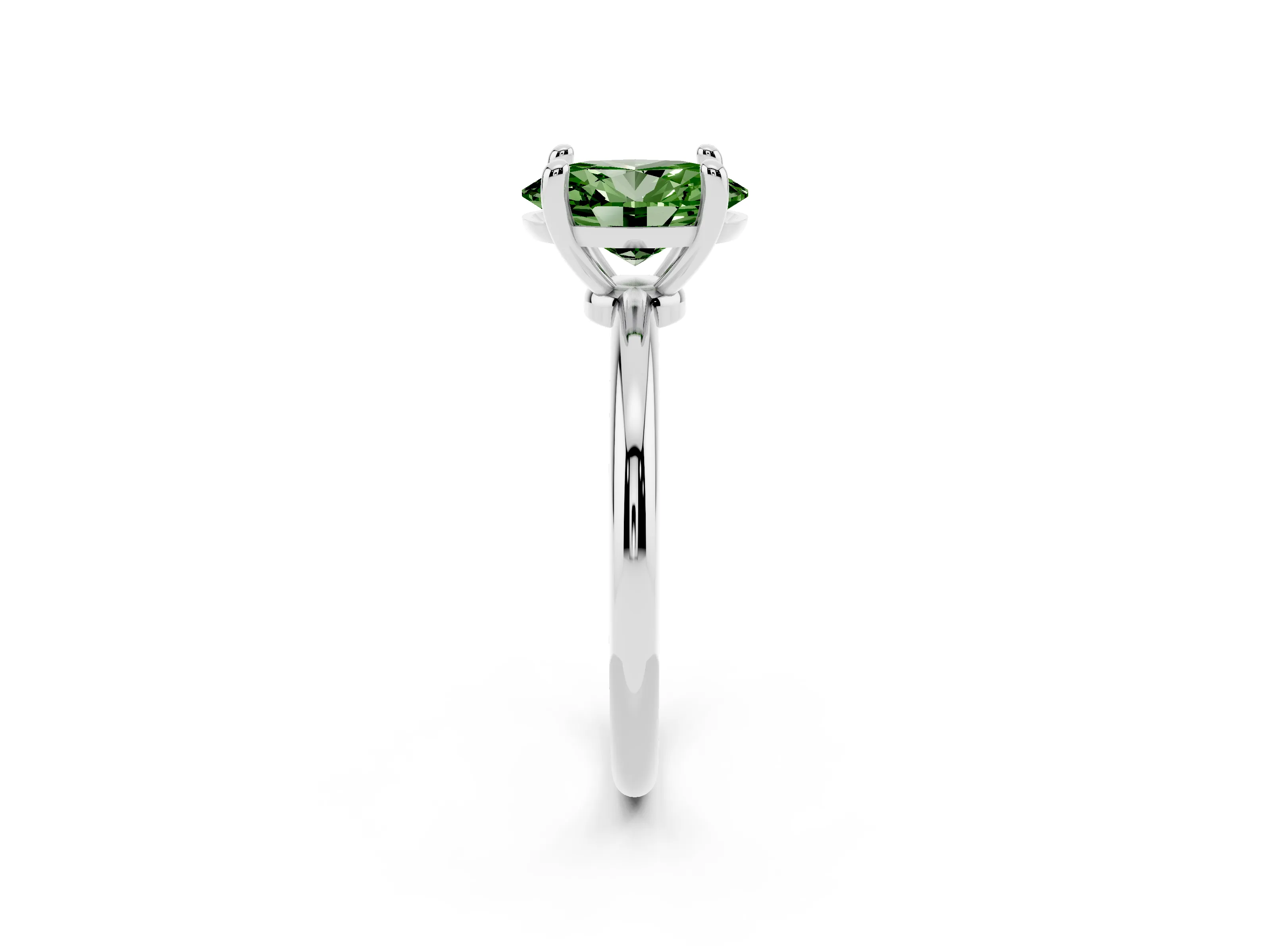 Fancy Green Oval Cut Diamond Solitaire Ring Set in White gold with Secure Prong Setting on a Classic Band