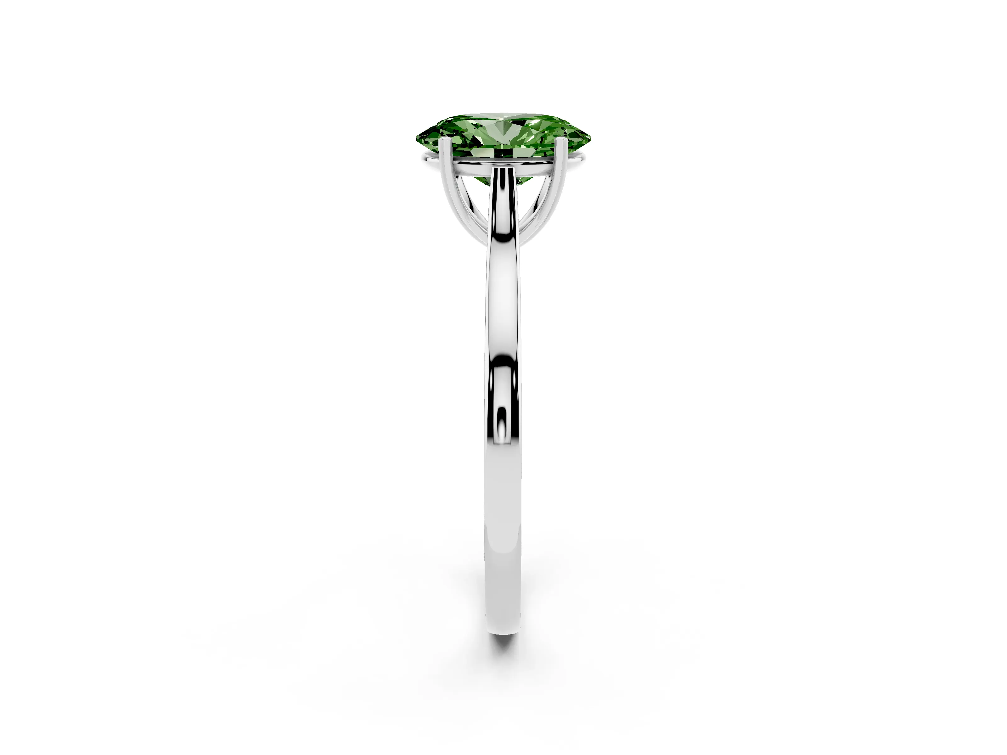 Fancy Green Oval Cut Diamond Solitaire Heart Prong Engagement Ring Set in Platinum with Tapered Band