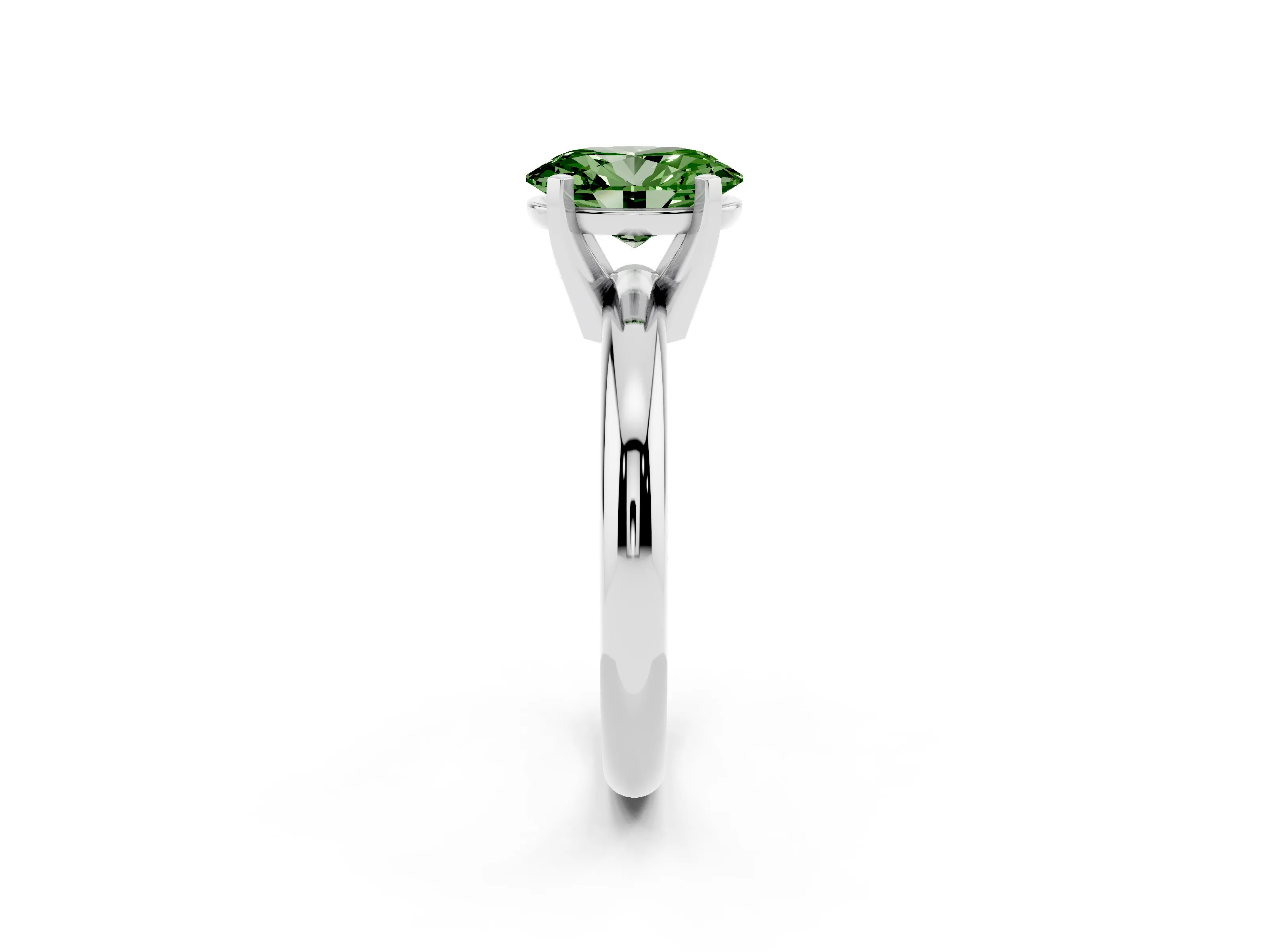 Fancy Green Oval Cut Diamond Solitaire Engagement Ring Set in White gold with Round Band and Prong Setting