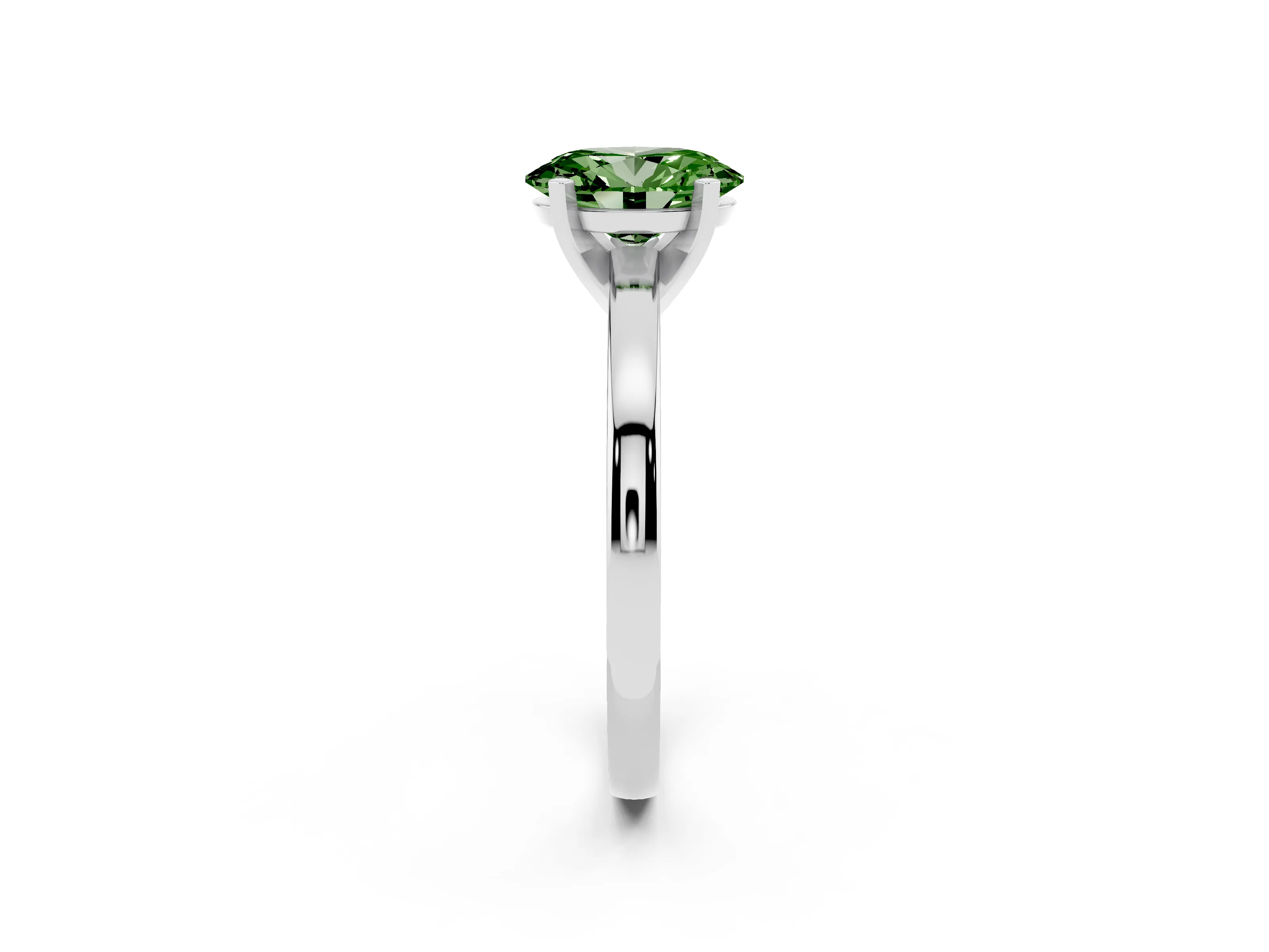 Fancy Green Oval Cut Diamond Solitaire Engagement Ring Set in Silver with Prong Setting on a Classic Band