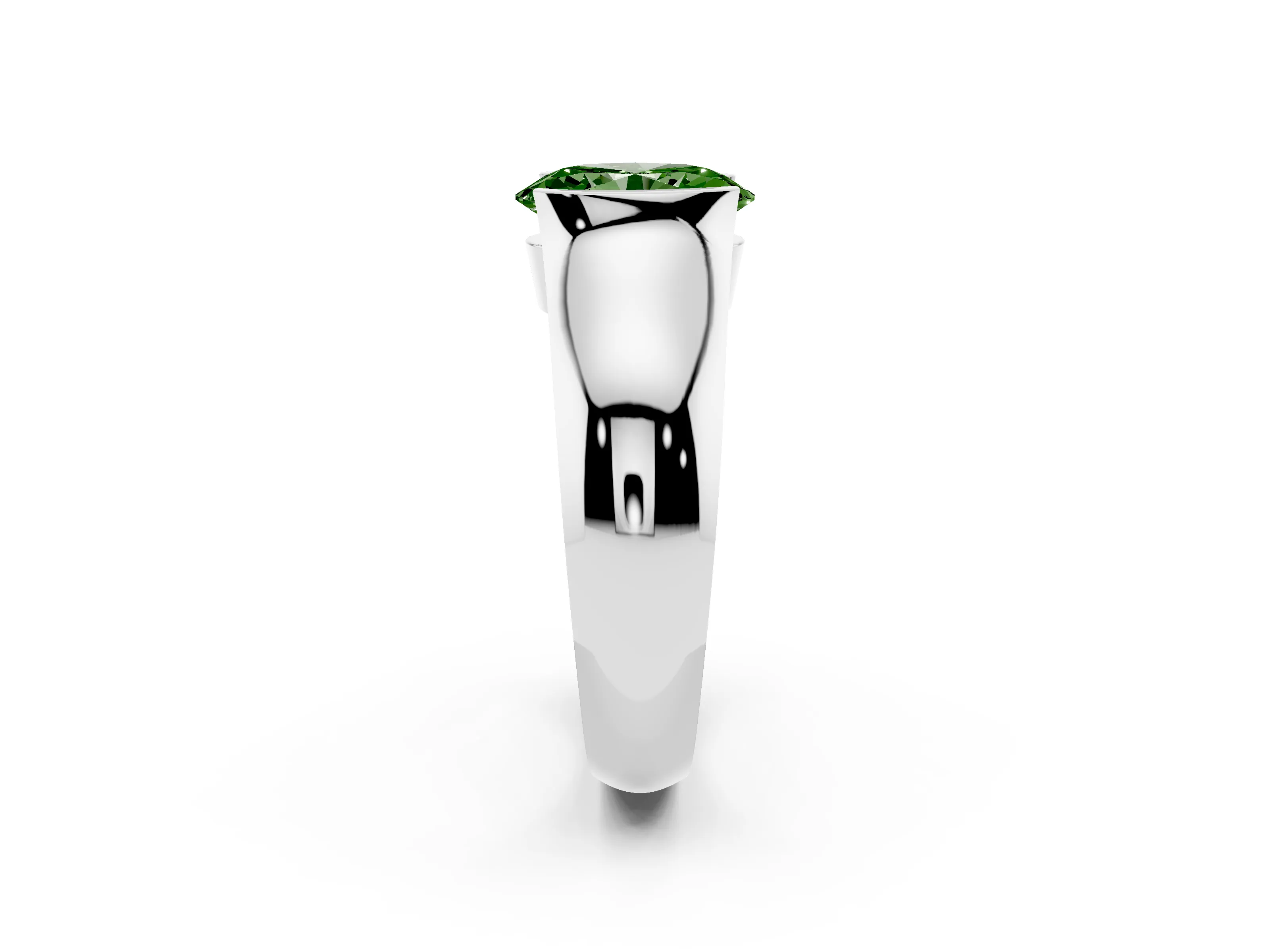 Fancy Green Oval Cut Diamond Bezel Solitaire Ring Set in White gold with Wide Band