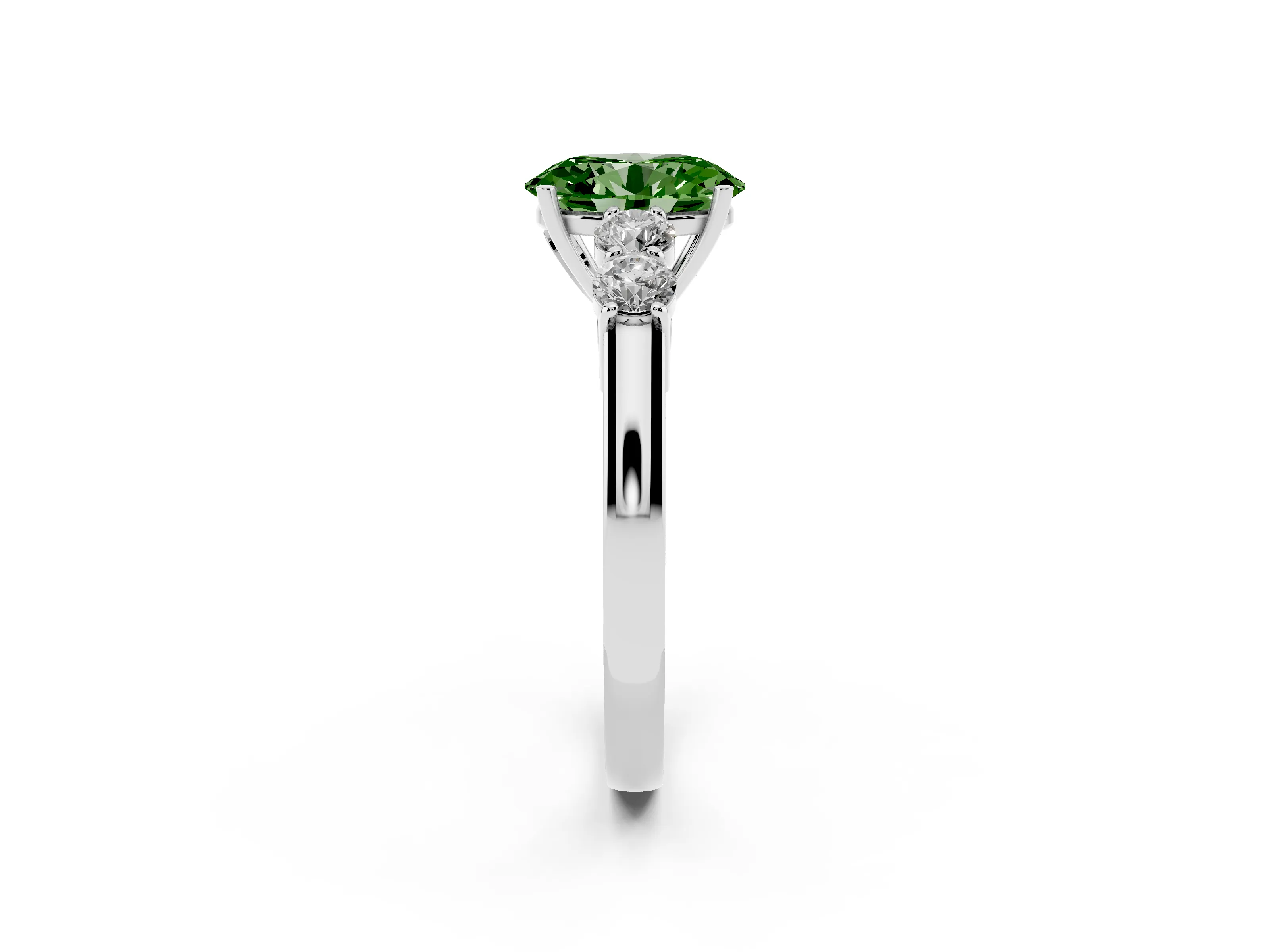Fancy Green Oval Cut Diamond Five-Stone Prong Set Band Ring Set in Silver with Polished Band