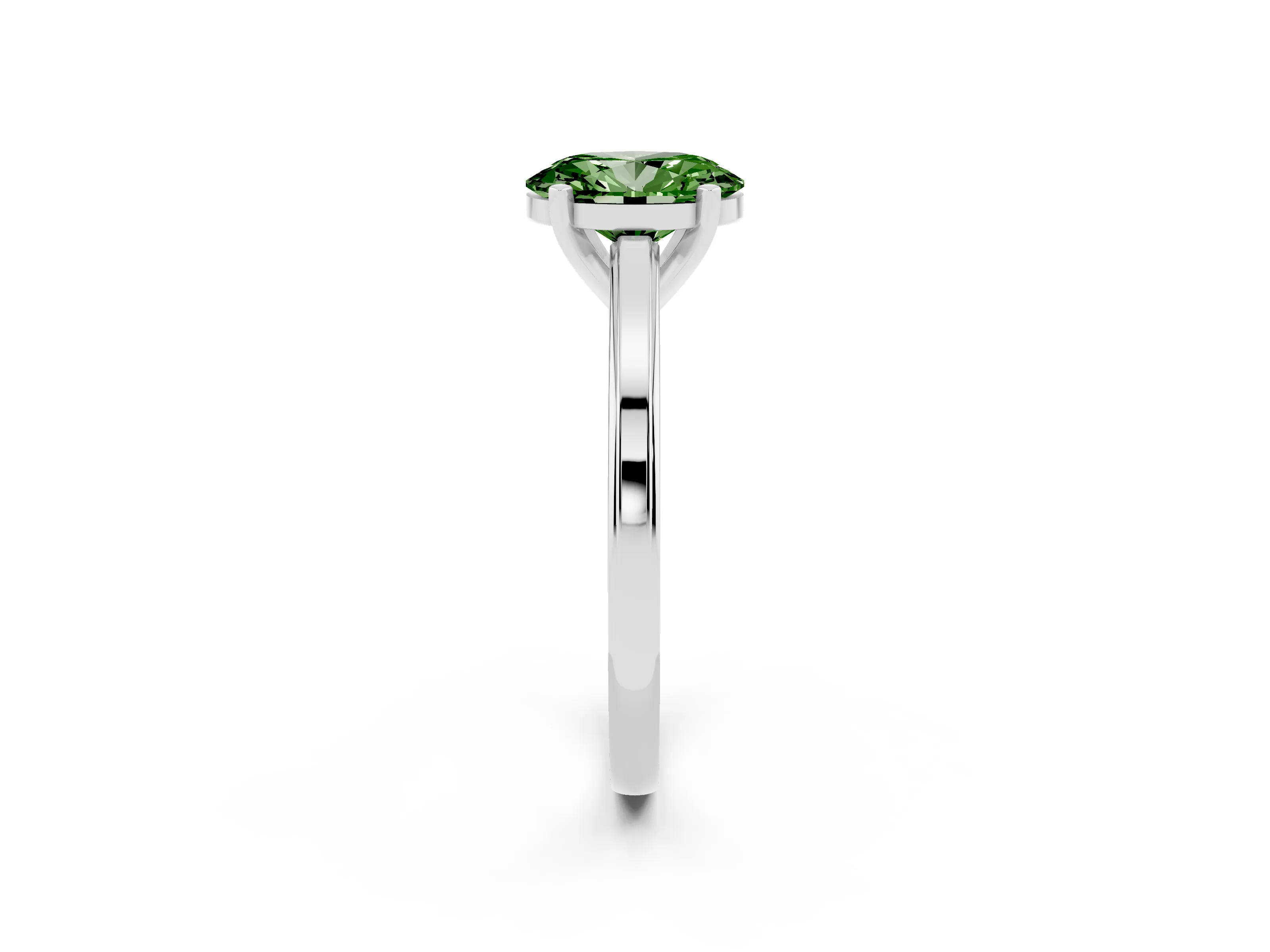 Fancy Green Oval Cut Diamond Solitaire Ring Set in Platinum with Prong Setting and Classic Band