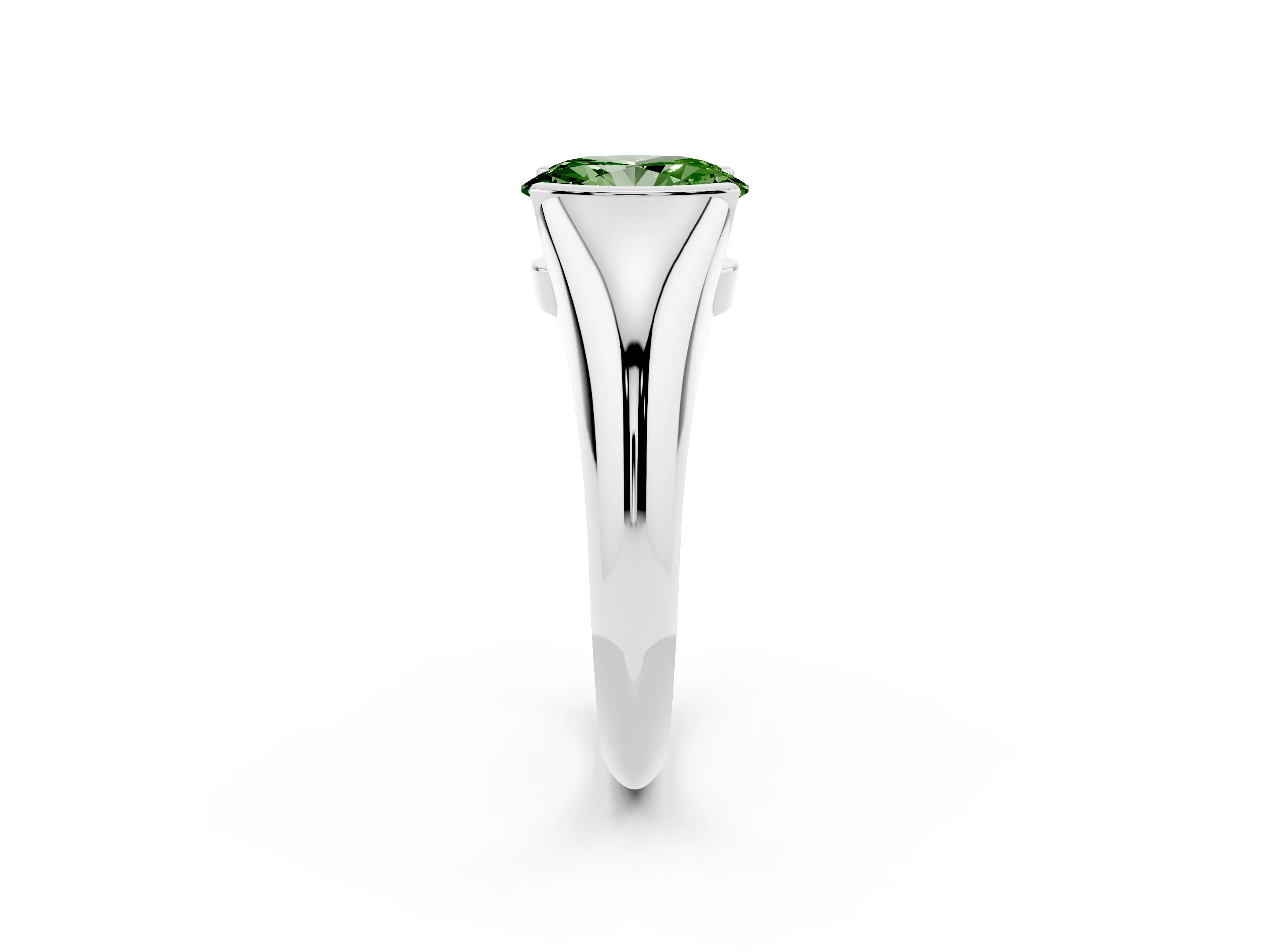 Fancy Green Oval Cut Diamond Solitaire Tension Set Ring Set in Silver