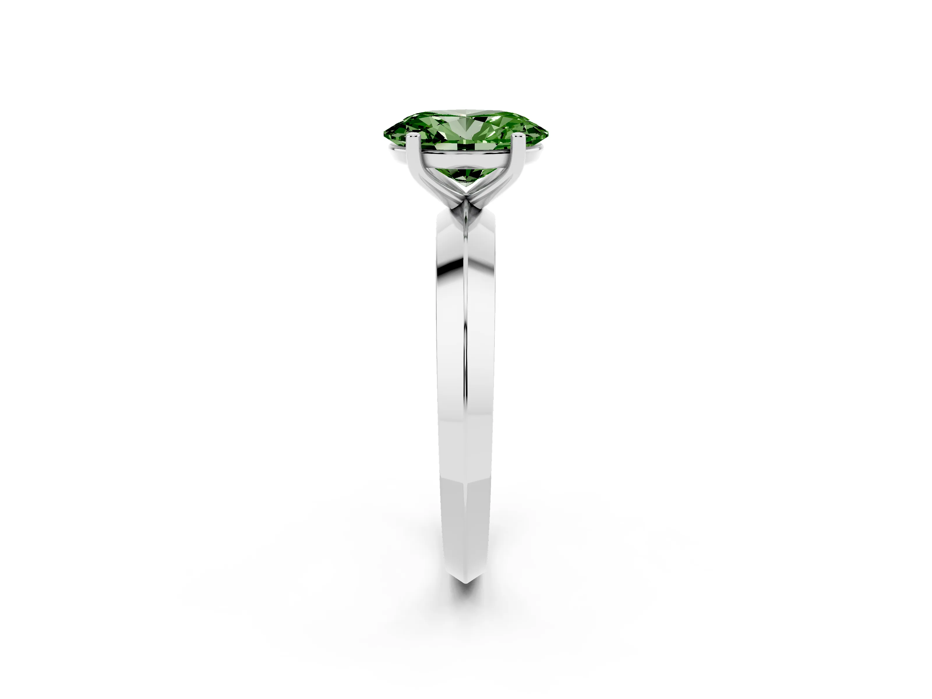 Fancy Green Oval Cut Diamond Solitaire Engagement Ring Set in Platinum with Flat Band and Prong Setting