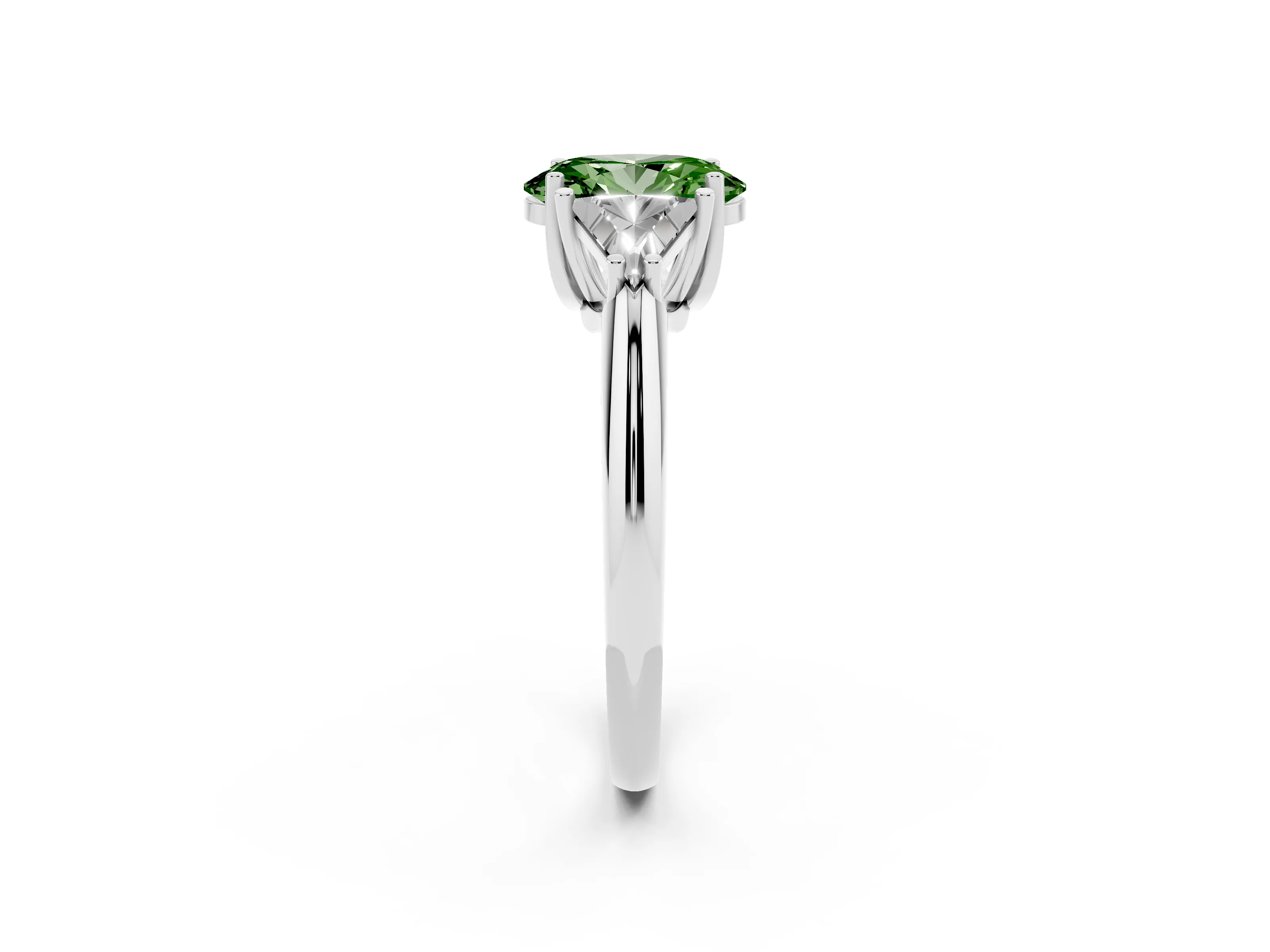 Fancy Green Oval Cut Diamond Three-Stone Engagement Ring Set in Silver with Trillion Side Stones