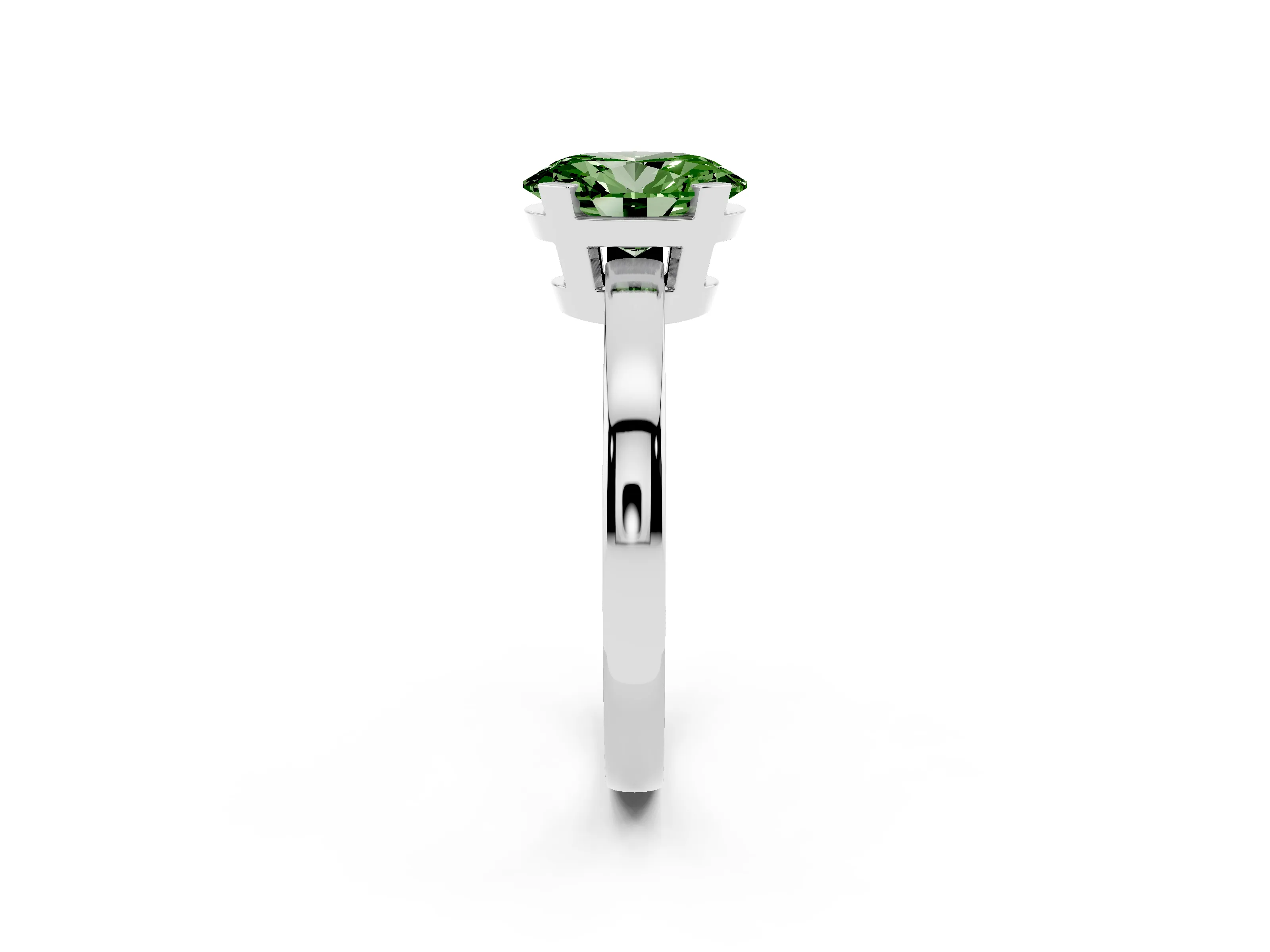 Fancy Green Oval Cut Diamond Solitaire Ring Set in Platinum with Prong Head and Smooth Polished Band