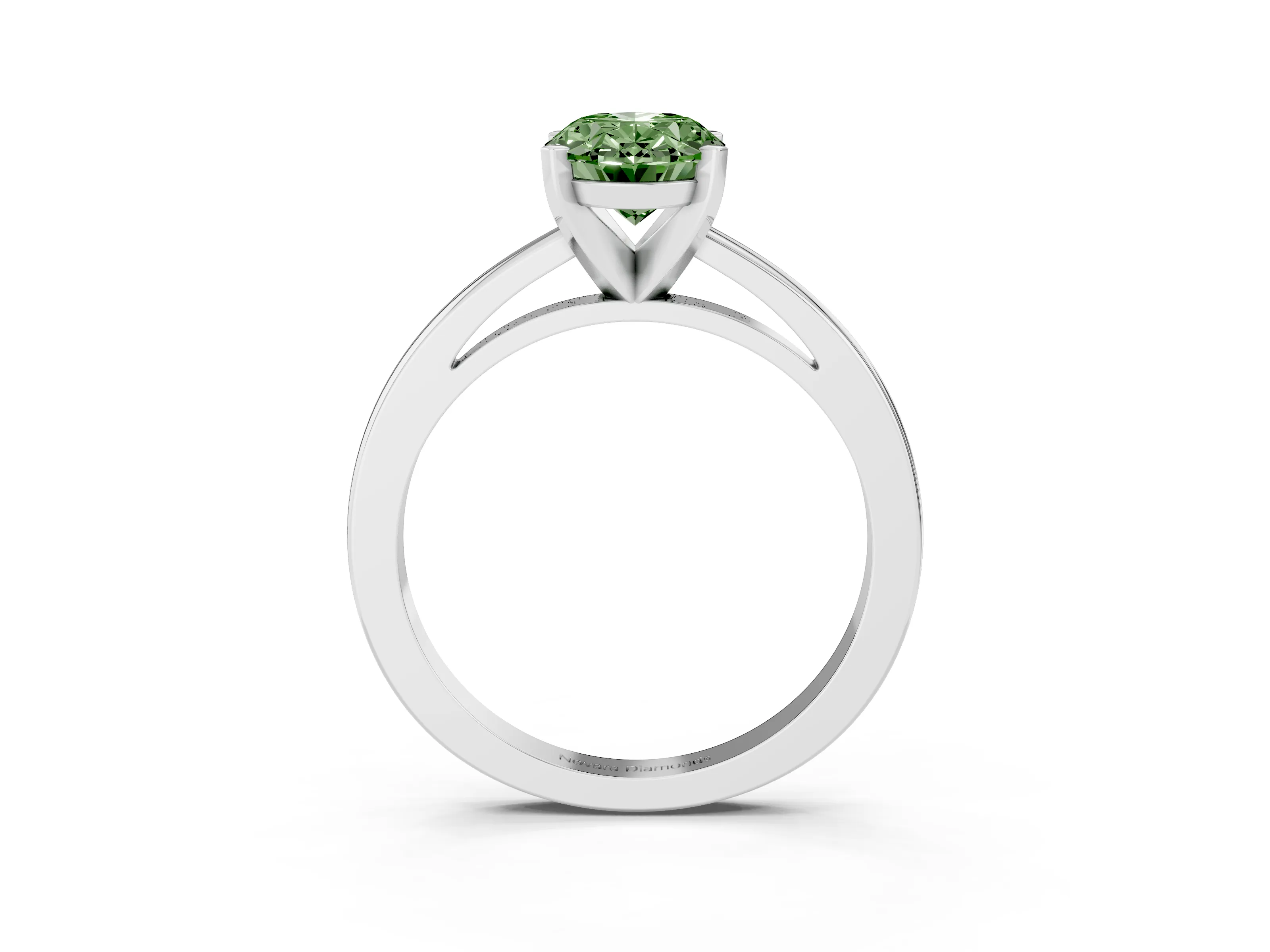 Fancy Green Oval Cut Diamond Solitaire Engagement Ring Set in Silver with Prong Setting on a Classic Band
