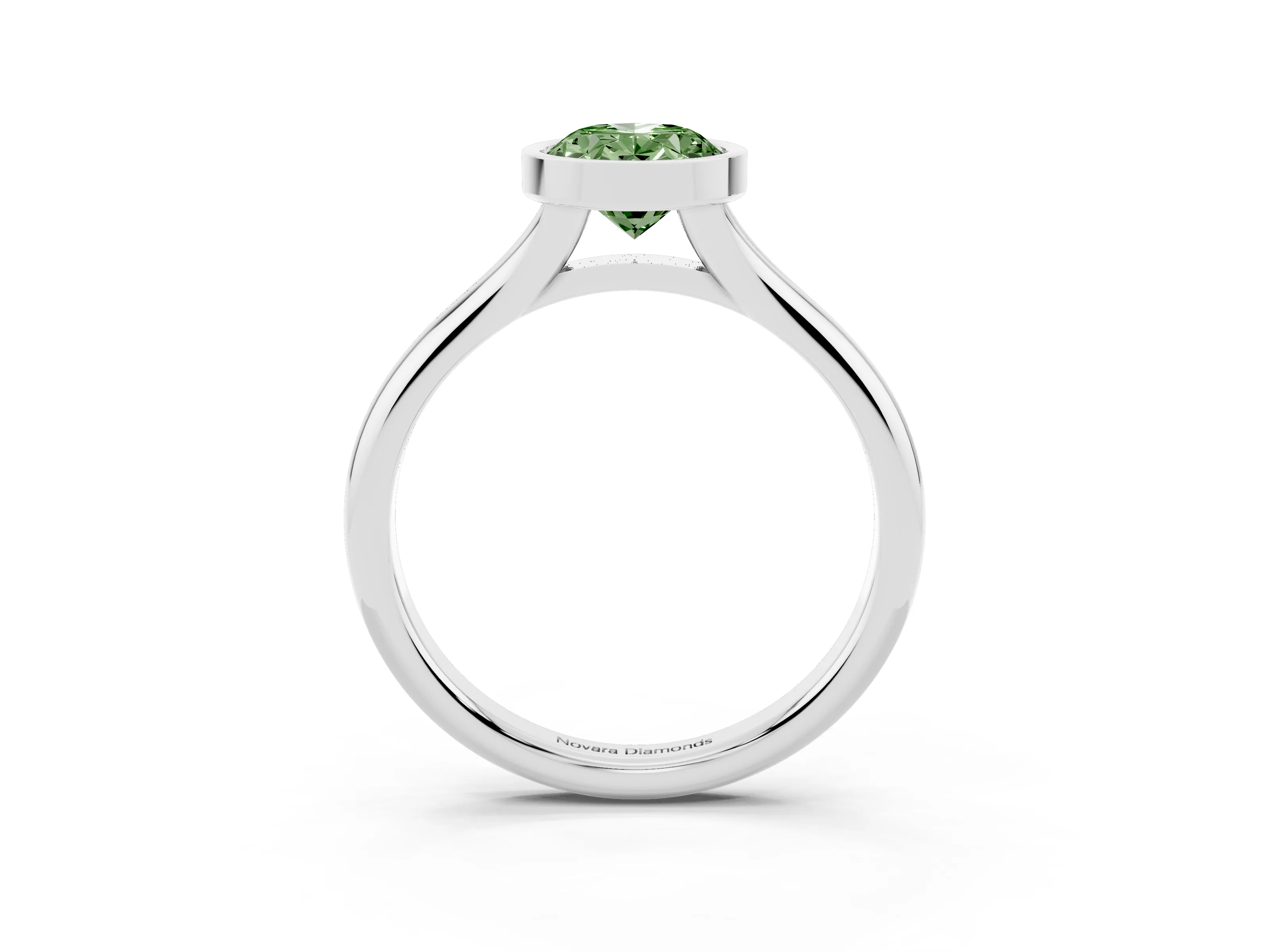 Fancy Green Bezel Set Oval Cut Diamond Solitaire Ring Set in Platinum with Smooth Band