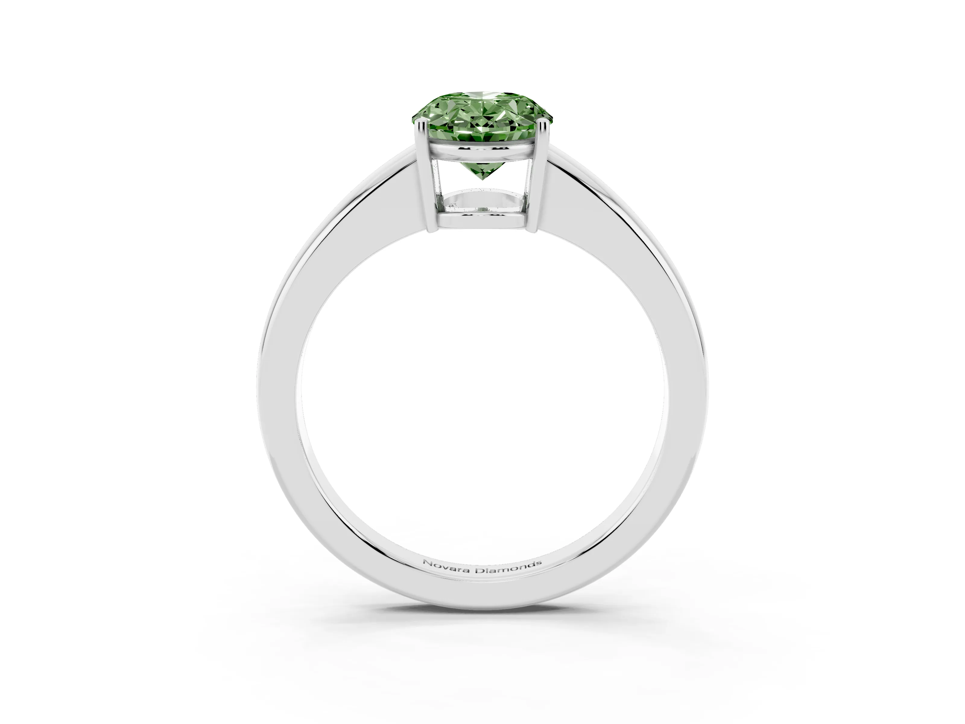 Fancy Green Oval Cut Diamond Solitaire Ring Set in Platinum with Tapered Band and Prong Setting