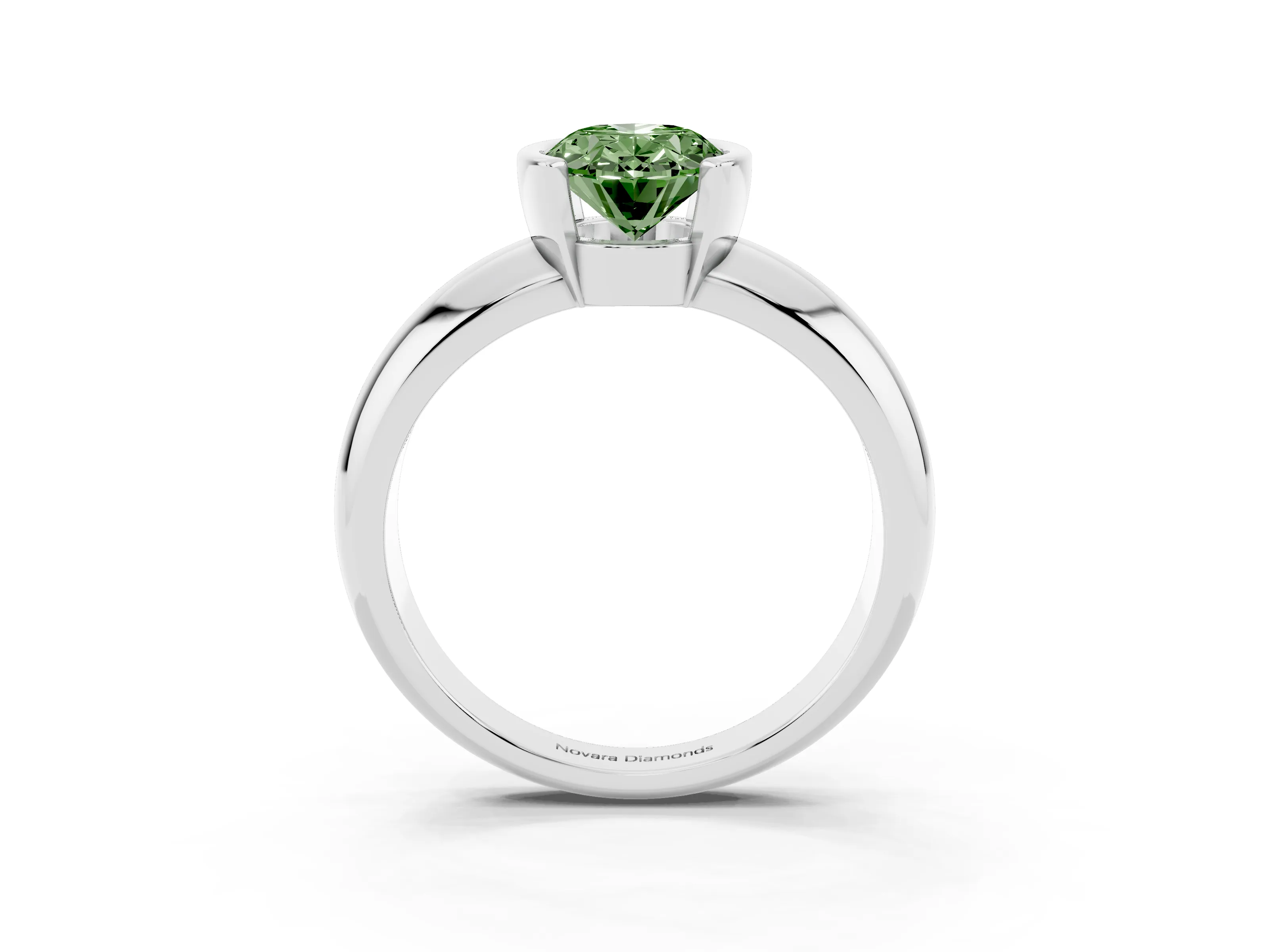 Fancy Green Oval Cut Diamond Solitaire Tension Set Ring Set in Silver with Wide Band