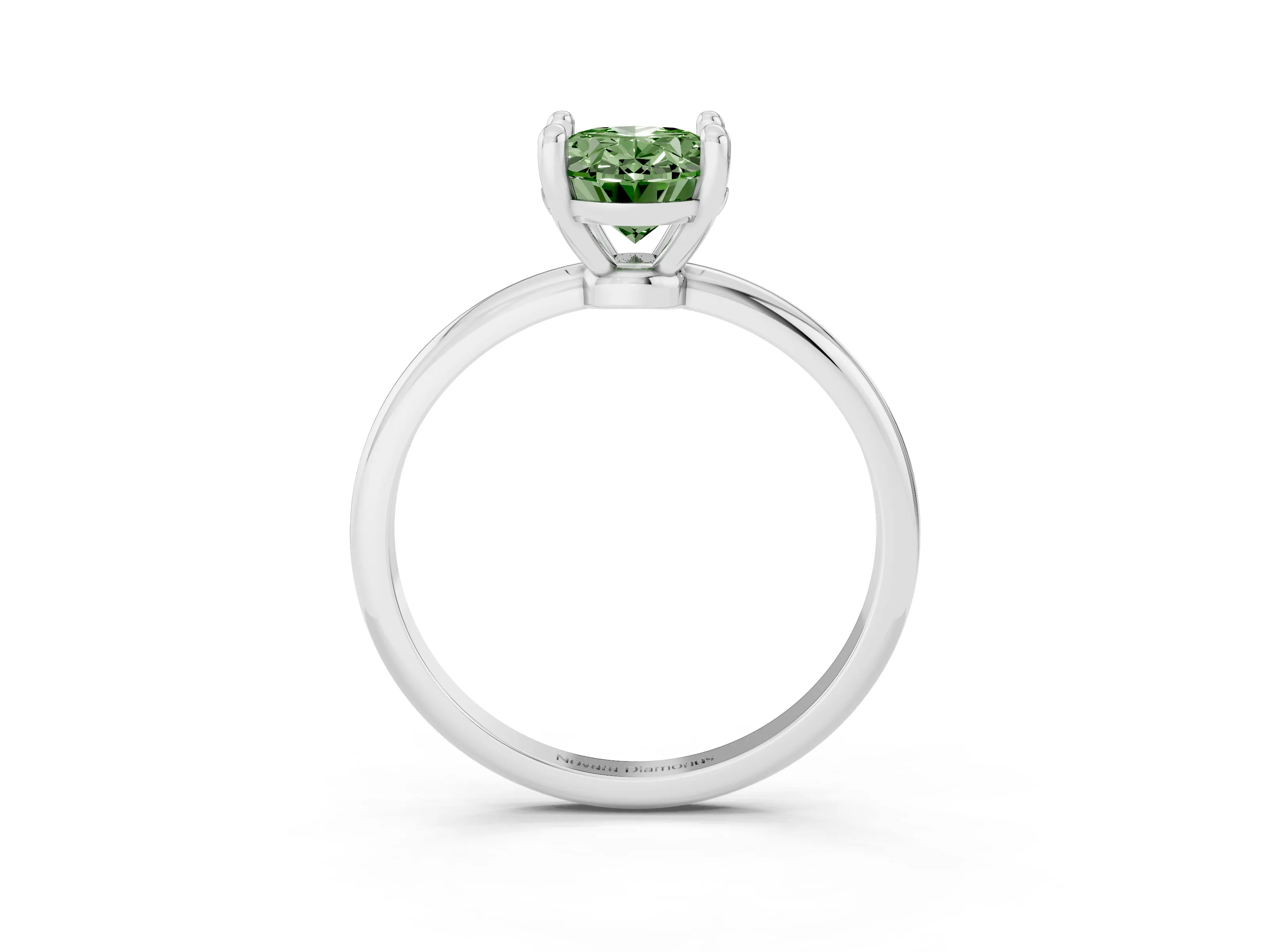 Fancy Green Oval Cut Diamond Solitaire Ring Set in White gold with Secure Prong Setting on a Classic Band