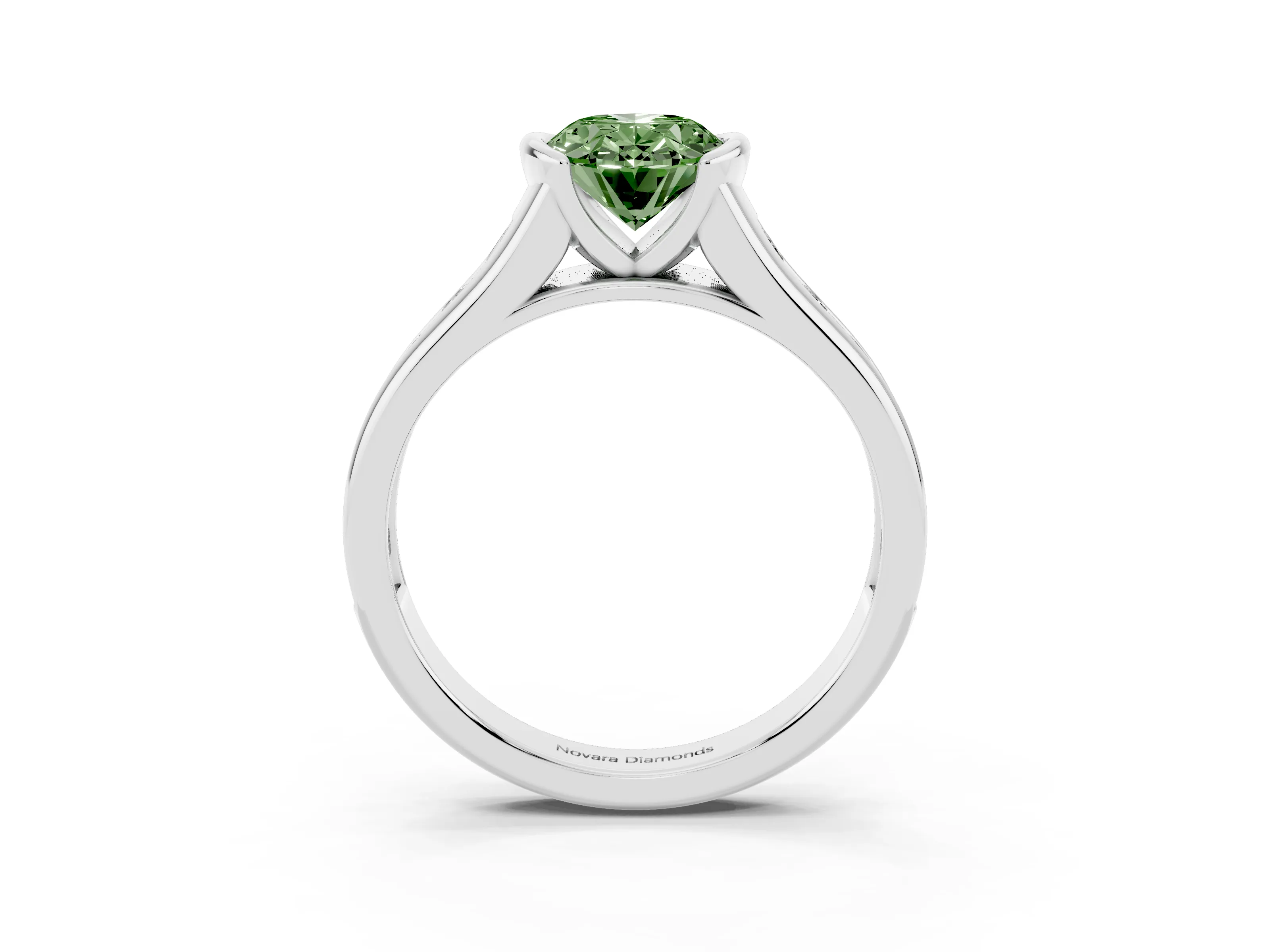 Fancy Green Oval Cut Diamond Bezel-Set Solitaire Ring Set in Silver with Channel-Set Band