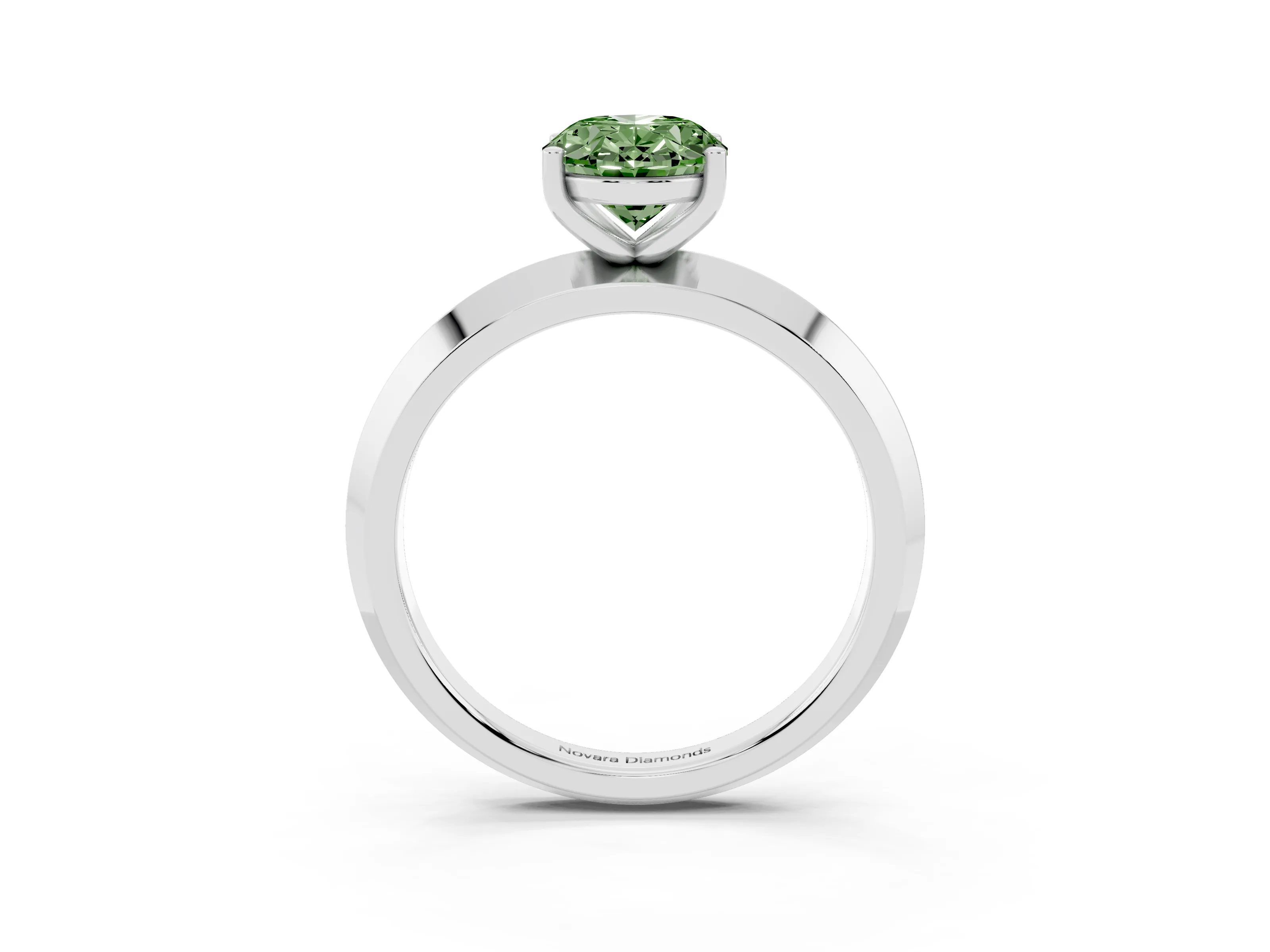 Fancy Green Oval Cut Diamond Solitaire Engagement Ring Set in Platinum with Flat Band and Prong Setting