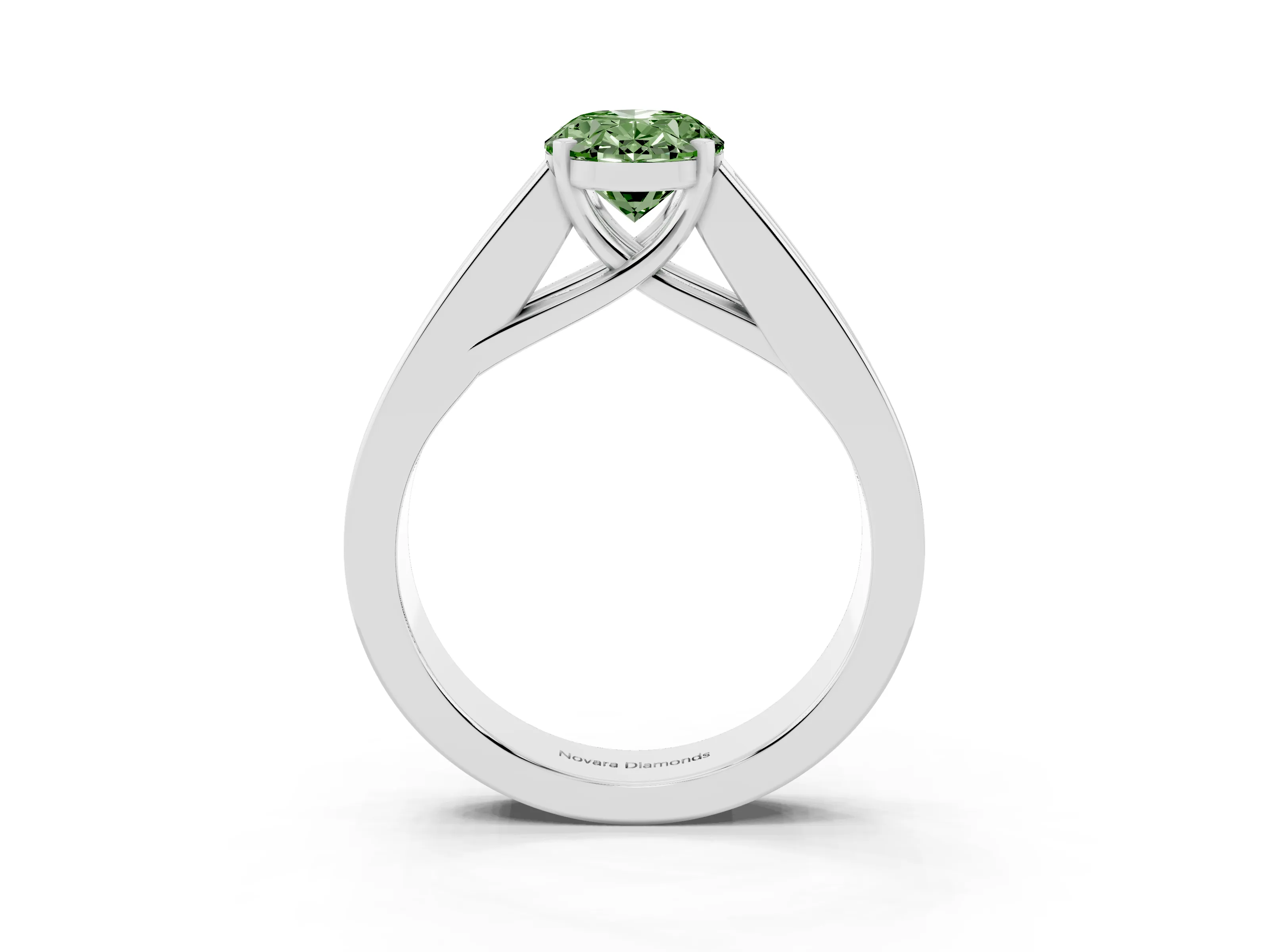 Fancy Green Oval Cut Diamond Solitaire Ring Set in Silver with Channel-Set Accent Stones and Prong Setting