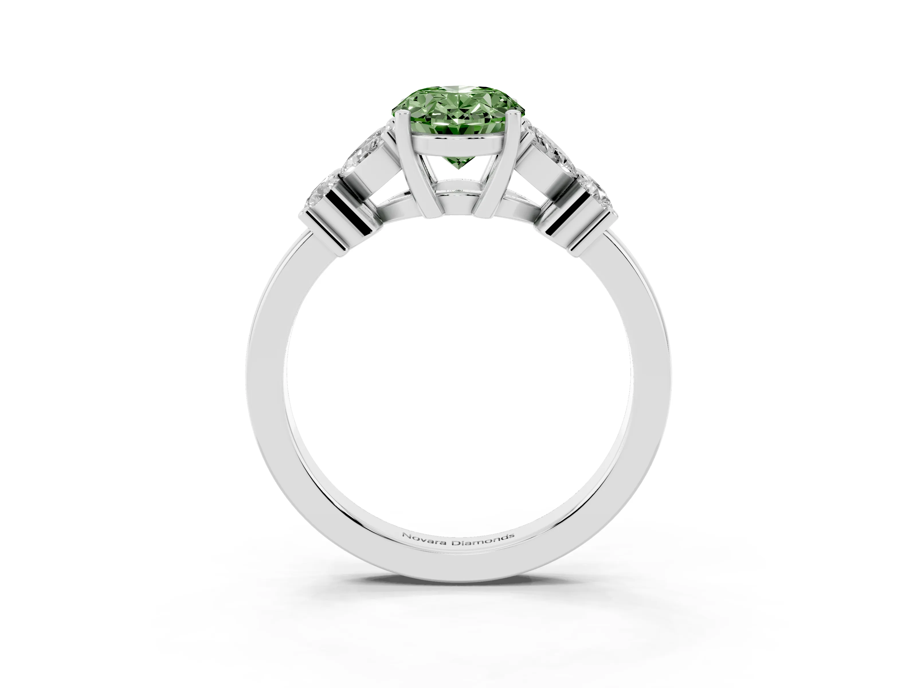 Fancy Green Oval Cut Diamond Floral Cluster Ring Set in Platinum with Marquise Petals and Prong Setting