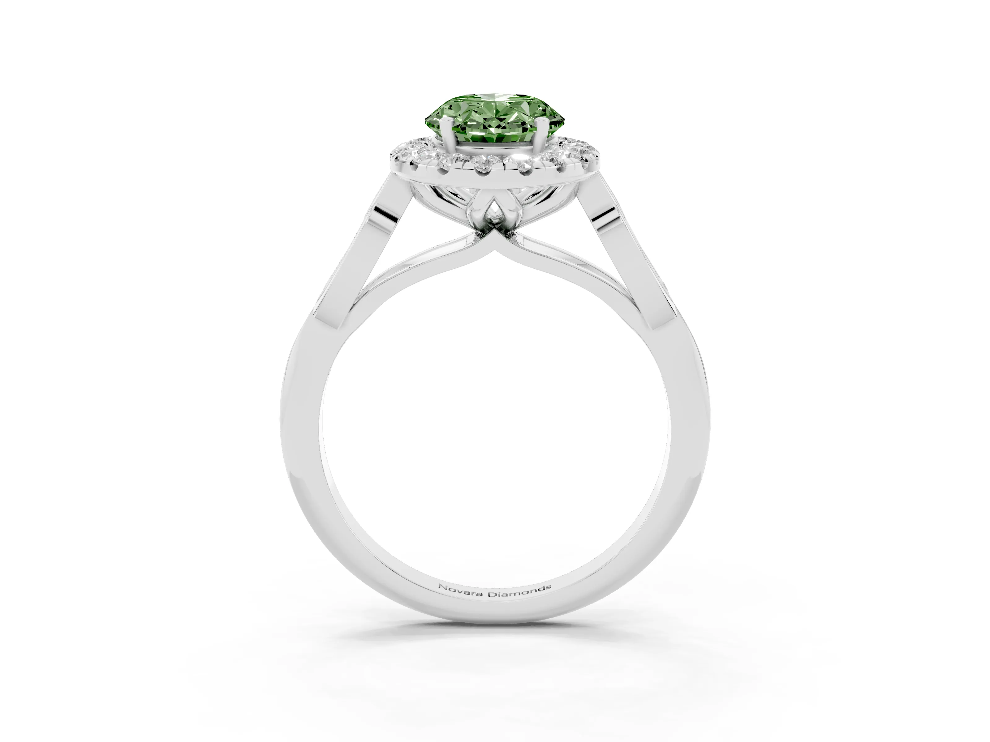 Fancy Green Oval Cut Diamond Halo Engagement Ring Set in Platinum with Filigree Band and Prong-Set Center