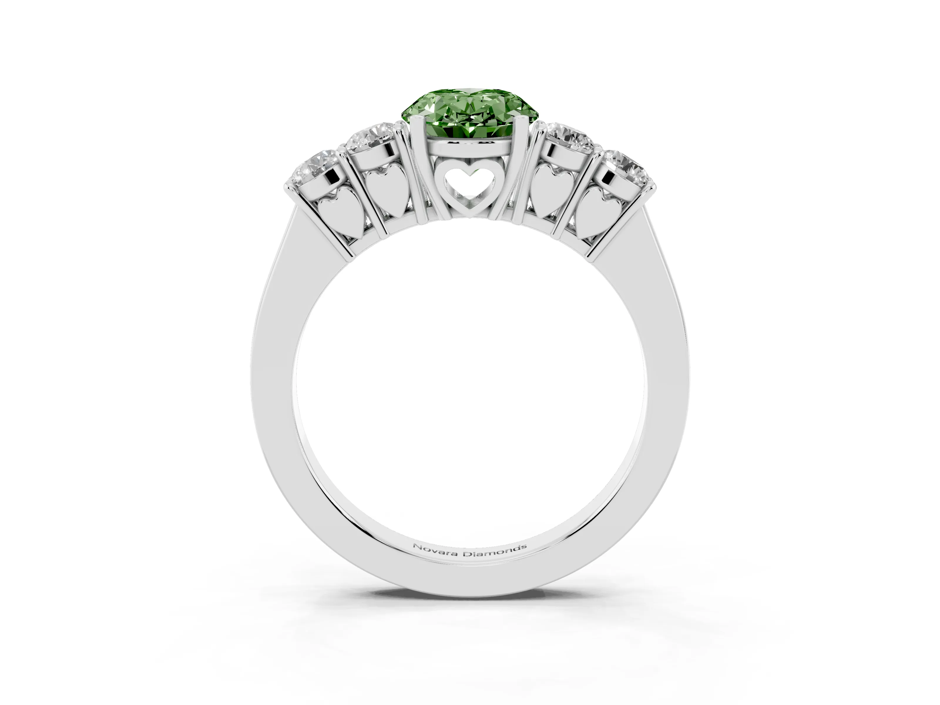 Fancy Green Oval Cut Diamond Five-Stone Prong Set Band Ring Set in Silver with Polished Band