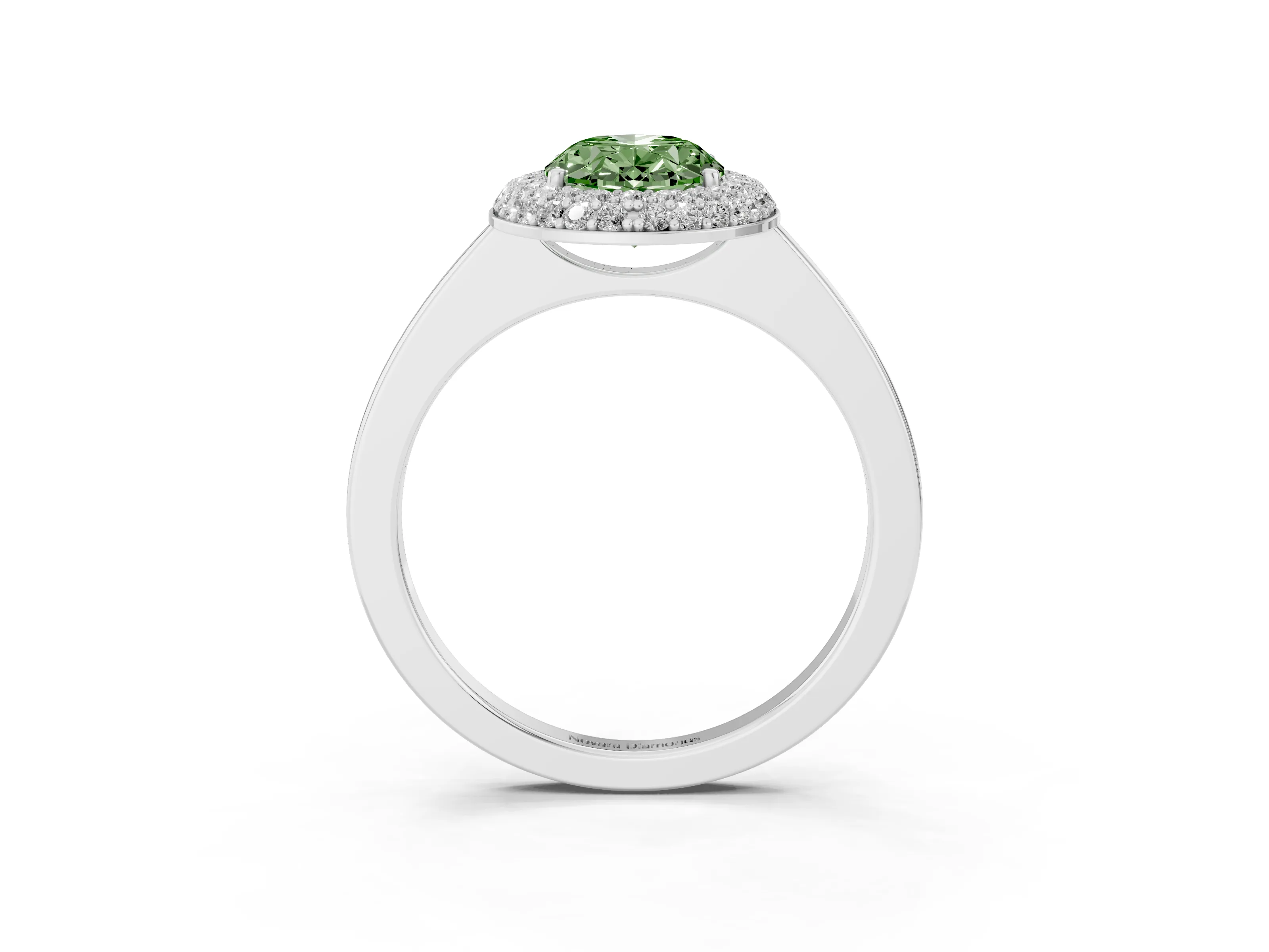 Fancy Green Oval Cut Diamond Halo Engagement Ring Set in Silver with Solitaire Band and Prong Setting