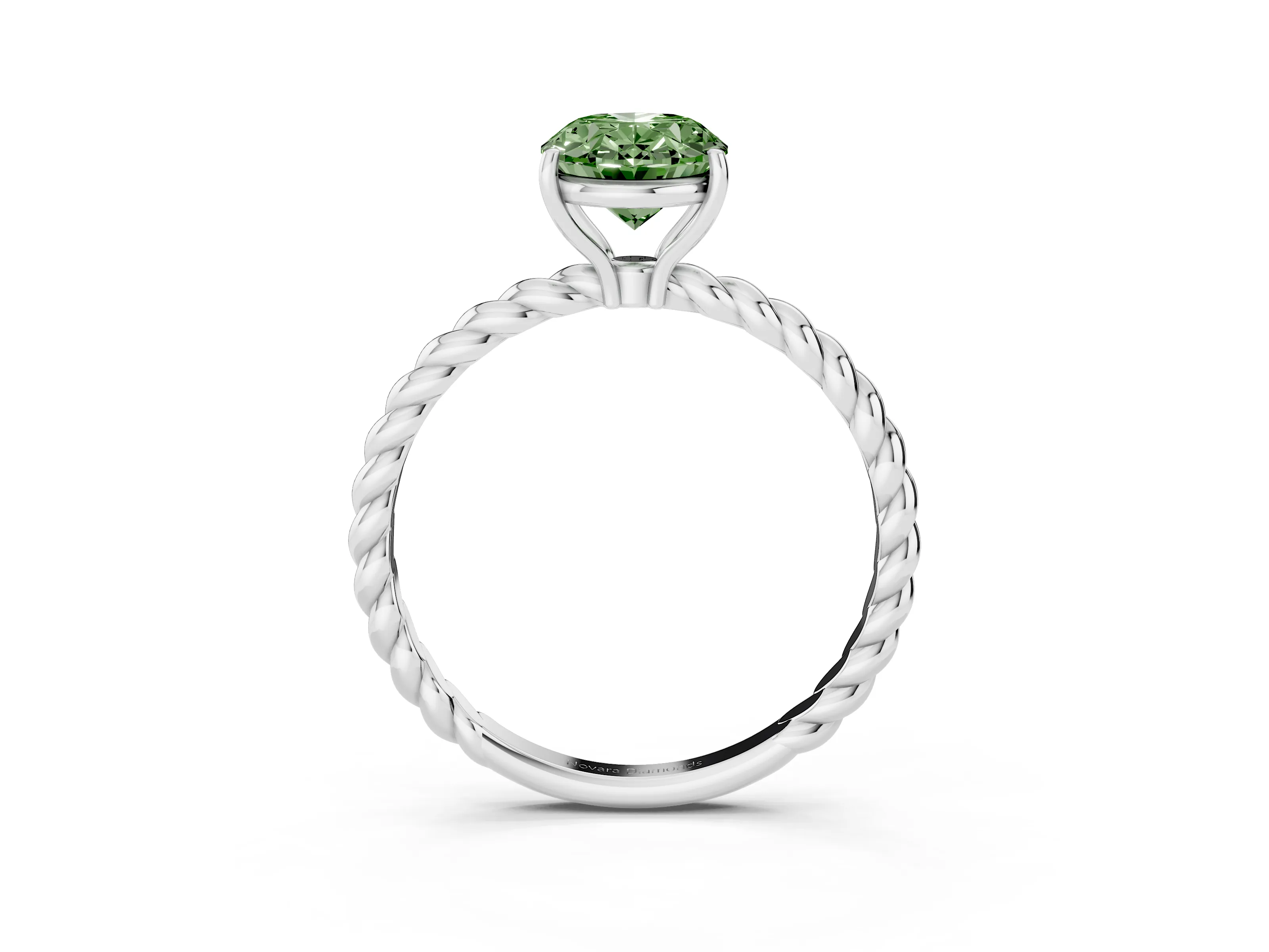 Fancy Green Oval Cut Diamond Solitaire Twisted Band Ring Set in Platinum with Prong Solitaire Setting