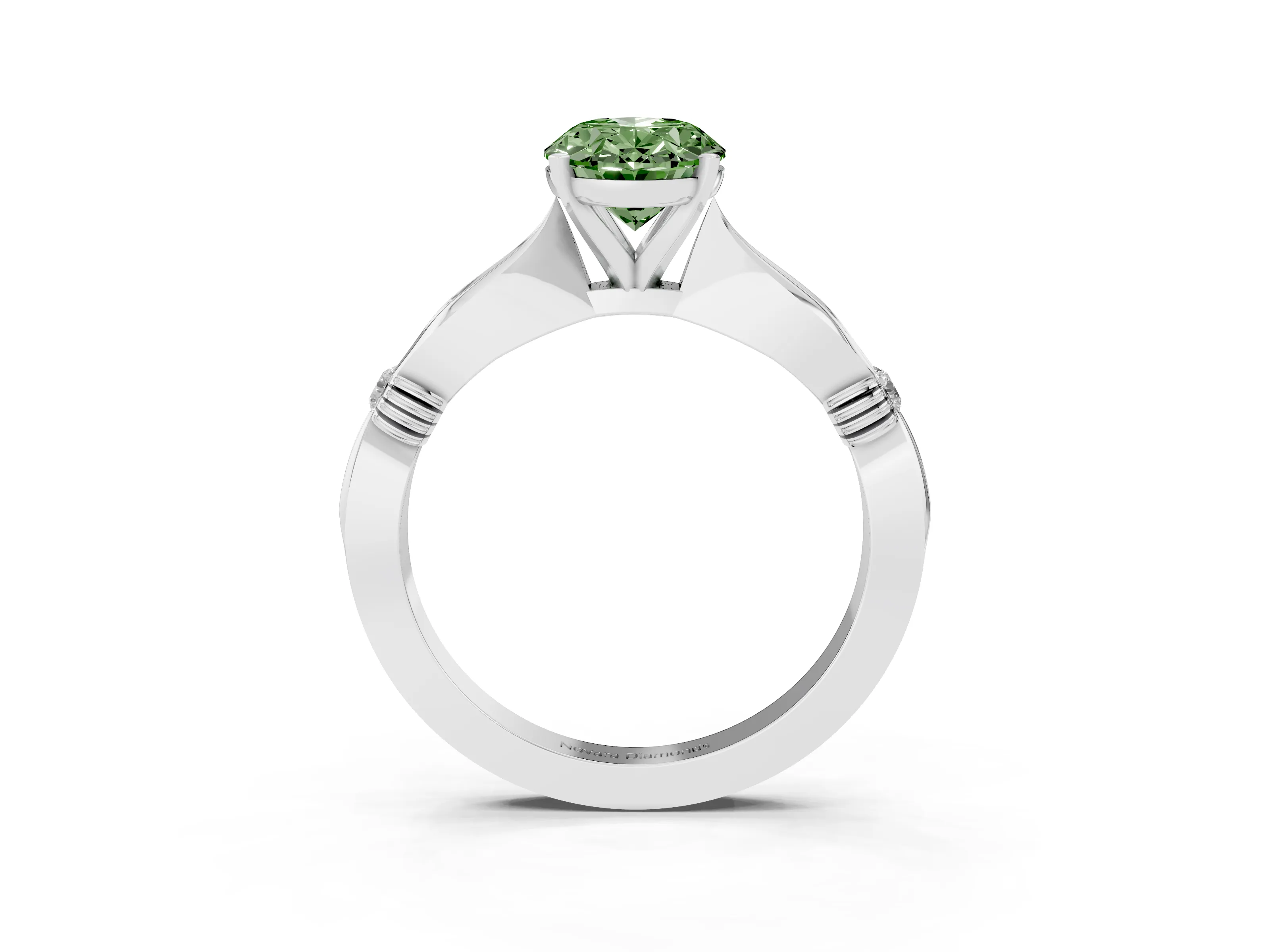 Fancy Green Oval Cut Diamond Solitaire Twisted Band Ring Set in Silver with Accent Stones and Prong Setting