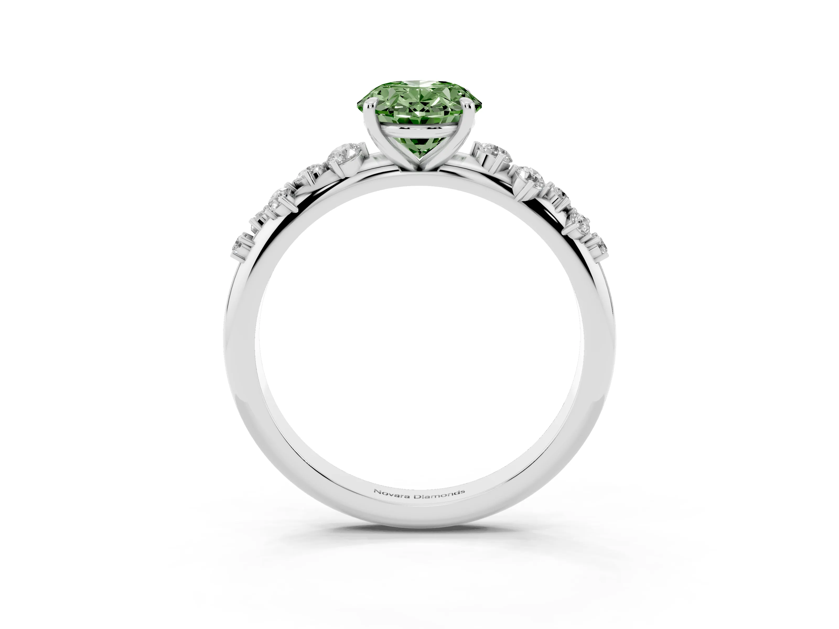 Fancy Green Oval Cut Diamond Cluster Solitaire Ring Set in Platinum with Prong Setting