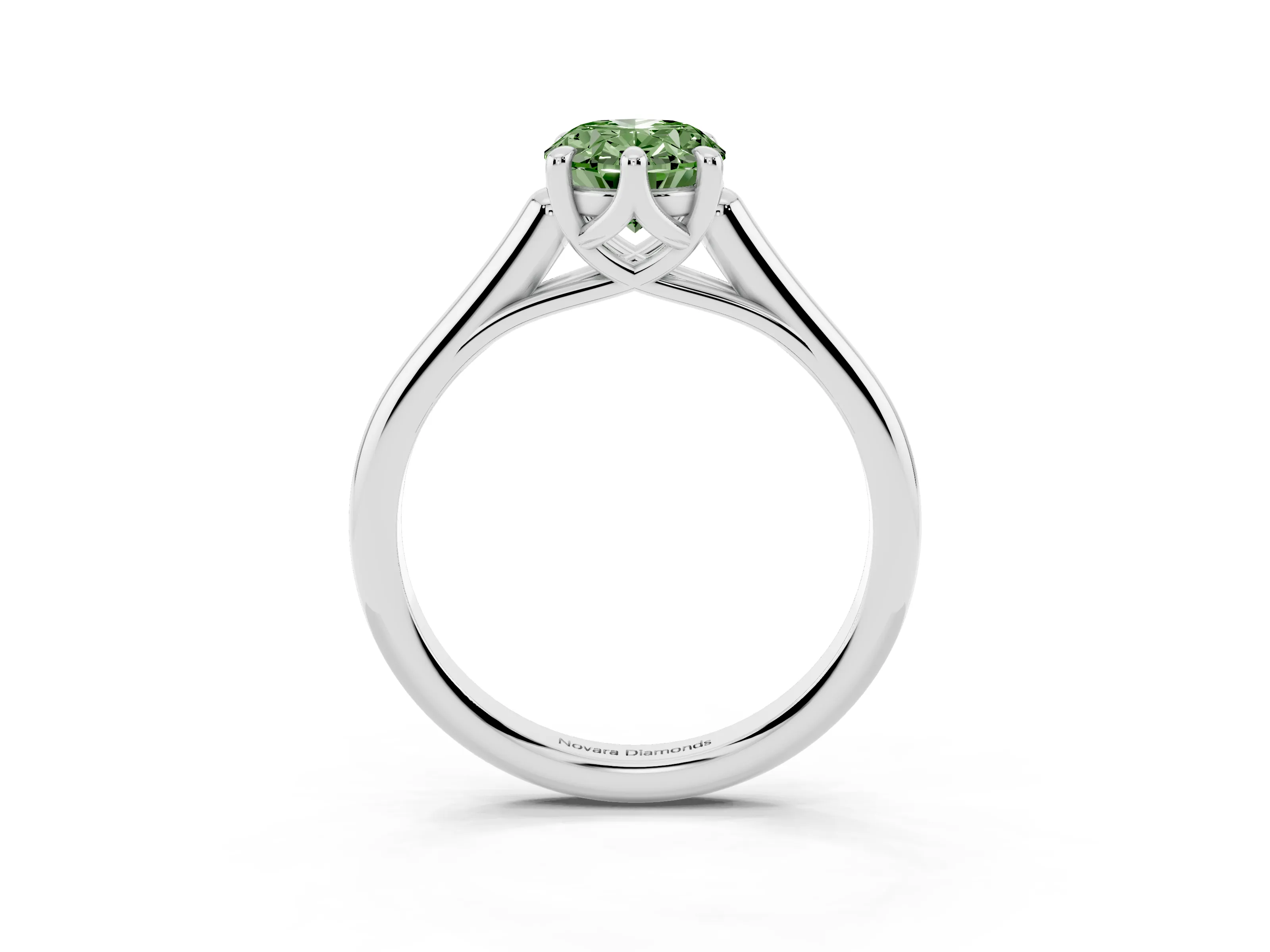 Fancy Green Oval Cut Diamond Solitaire Engagement Ring Set in Platinum with Prong Setting and Plain Classic Band
