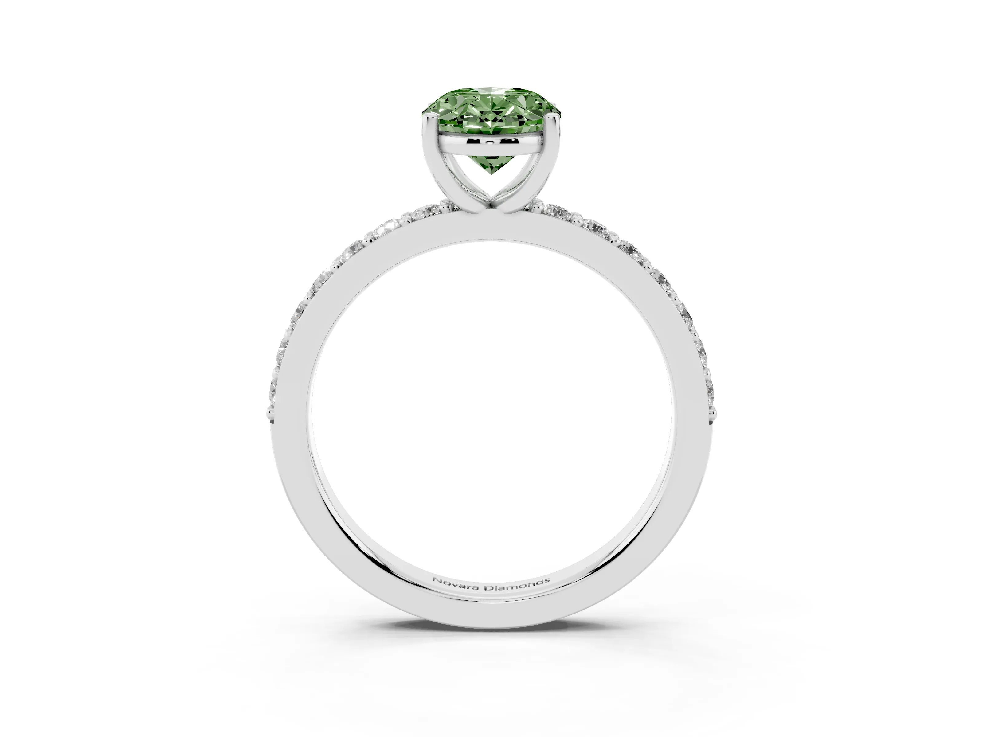 Fancy Green Oval Cut Diamond Solitaire Set in Platinum with Round Pavé Band and Prong Setting