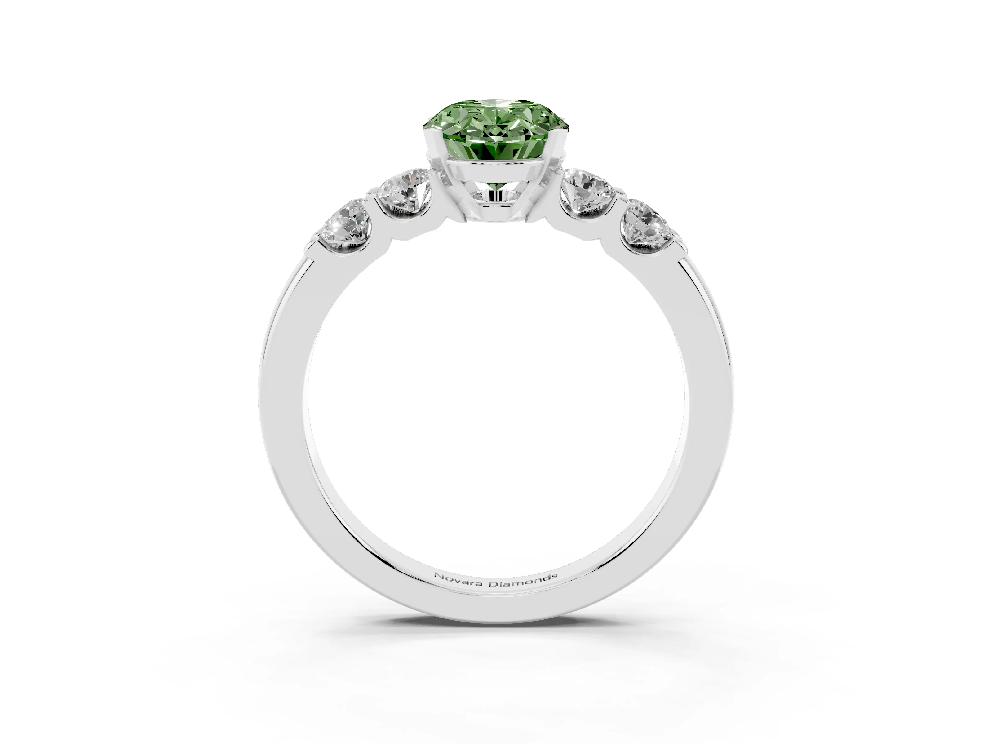 Fancy Green Oval Cut Diamond Five-Stone Prong Set Engagement Ring Set in Platinum with Channel Band
