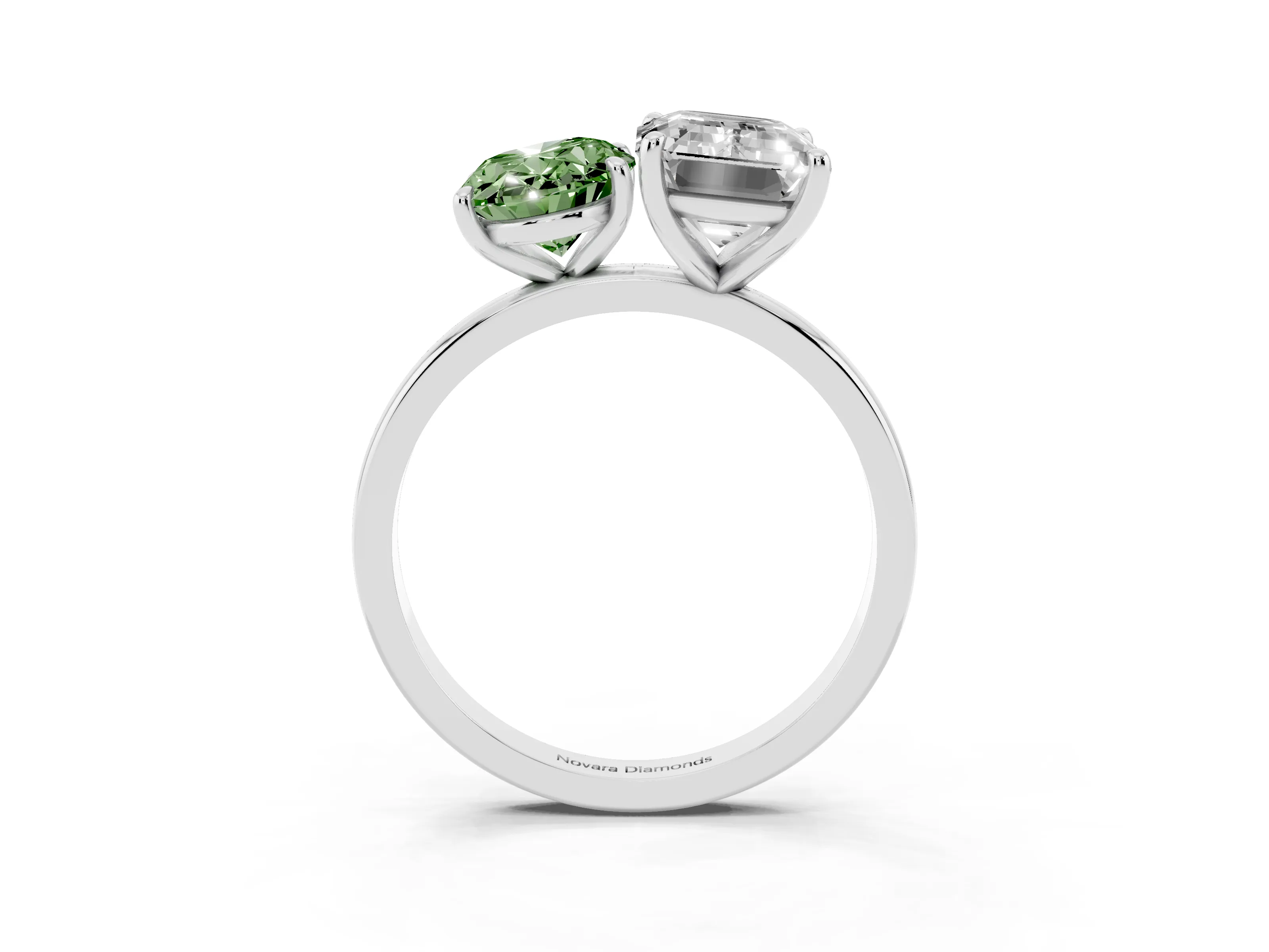 Fancy Green Oval Cut and Emerald Cut Toi Moi Ring Set in White gold with Prong Setting