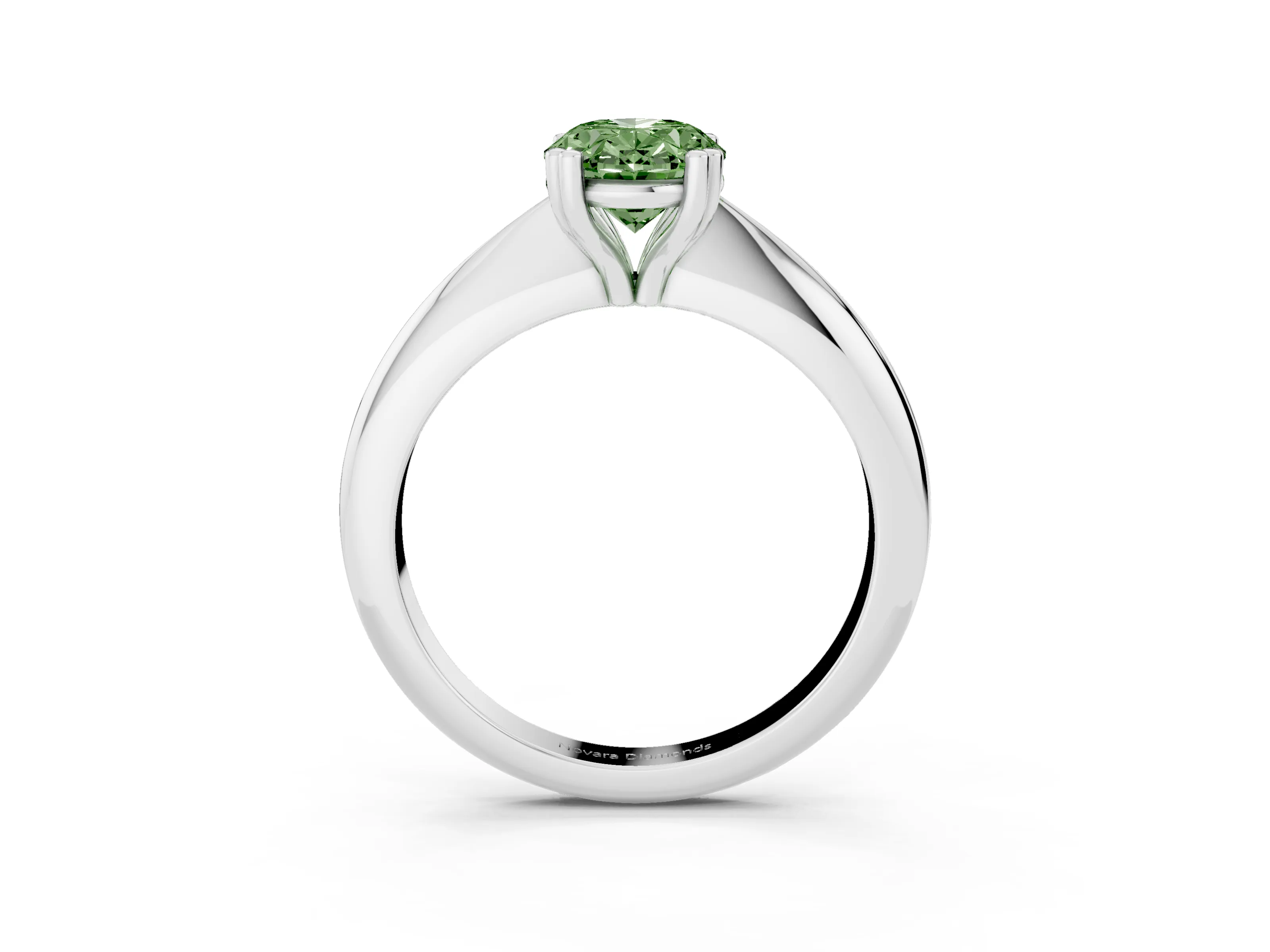 Fancy Green Oval Cut Diamond Solitaire Engagement Ring Set in Platinum with Tapered Band and Prong Setting