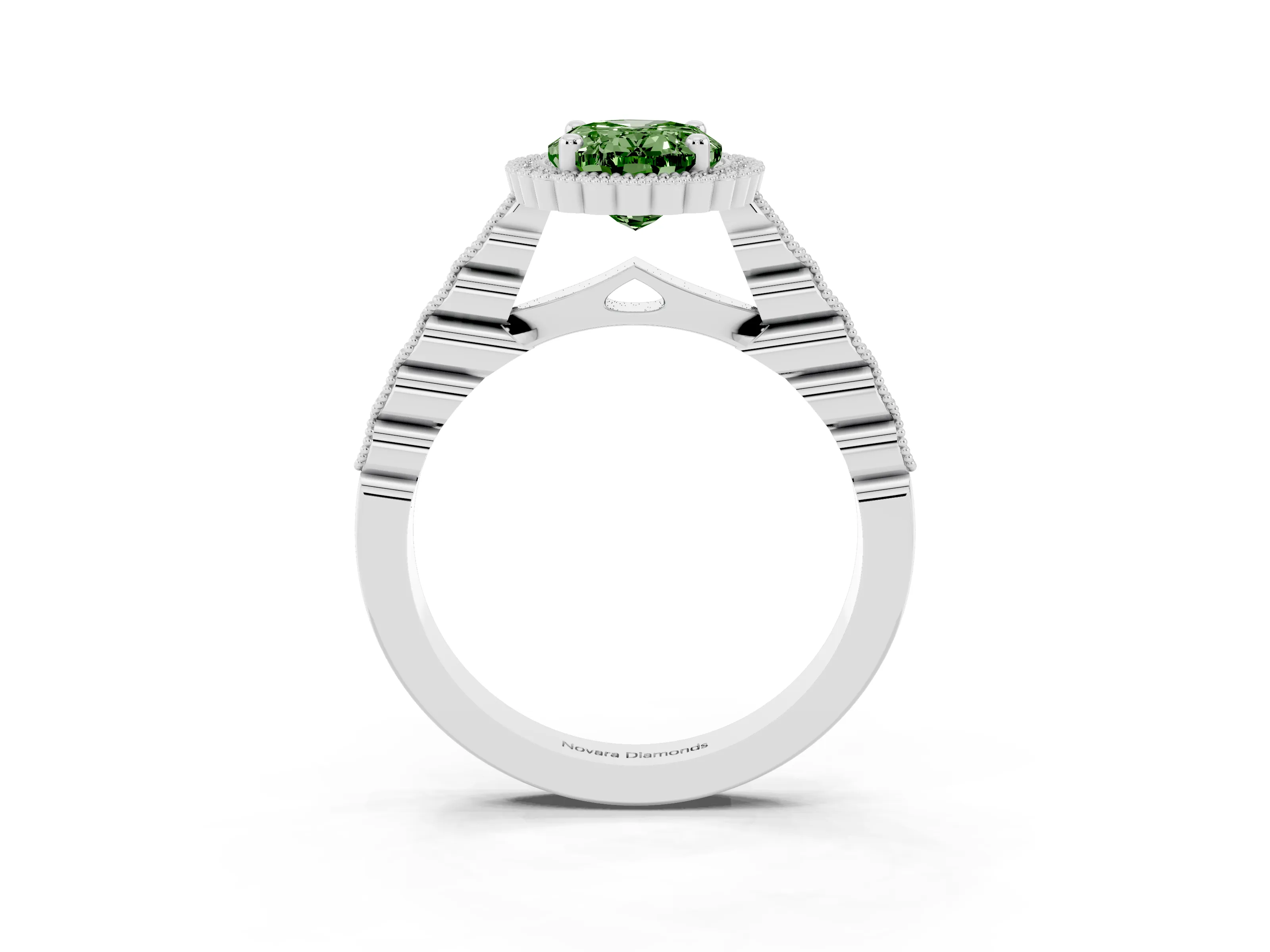 Fancy Green Oval Cut Diamond Halo Ring Set in Silver with Pavé Milgrain Band