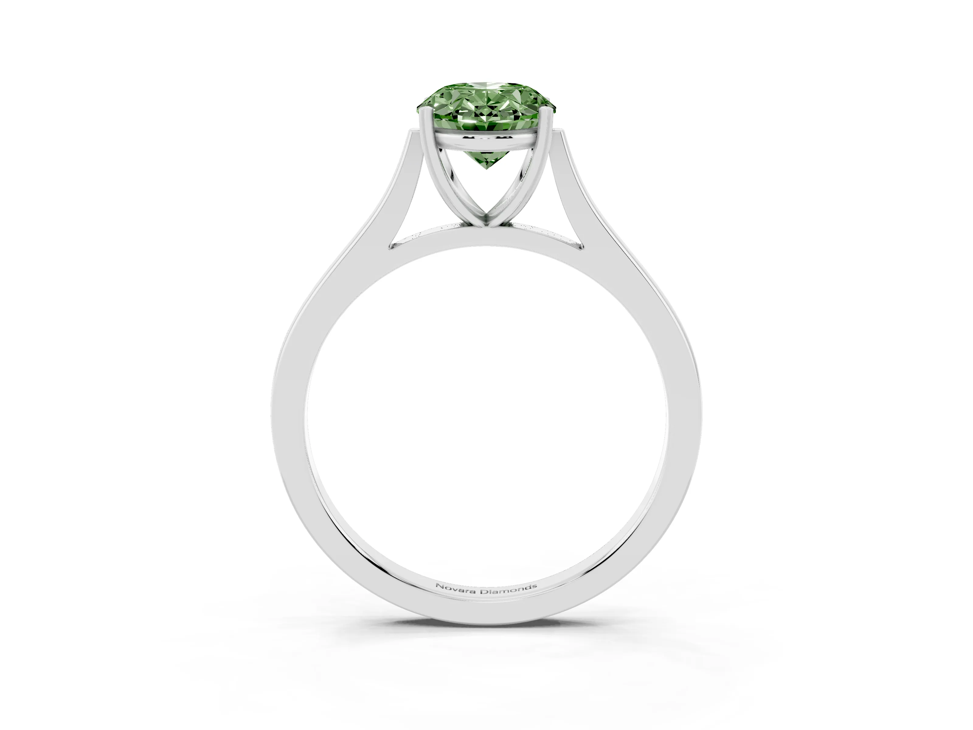 Fancy Green Oval Cut Diamond Solitaire Heart Prong Engagement Ring Set in Platinum with Tapered Band