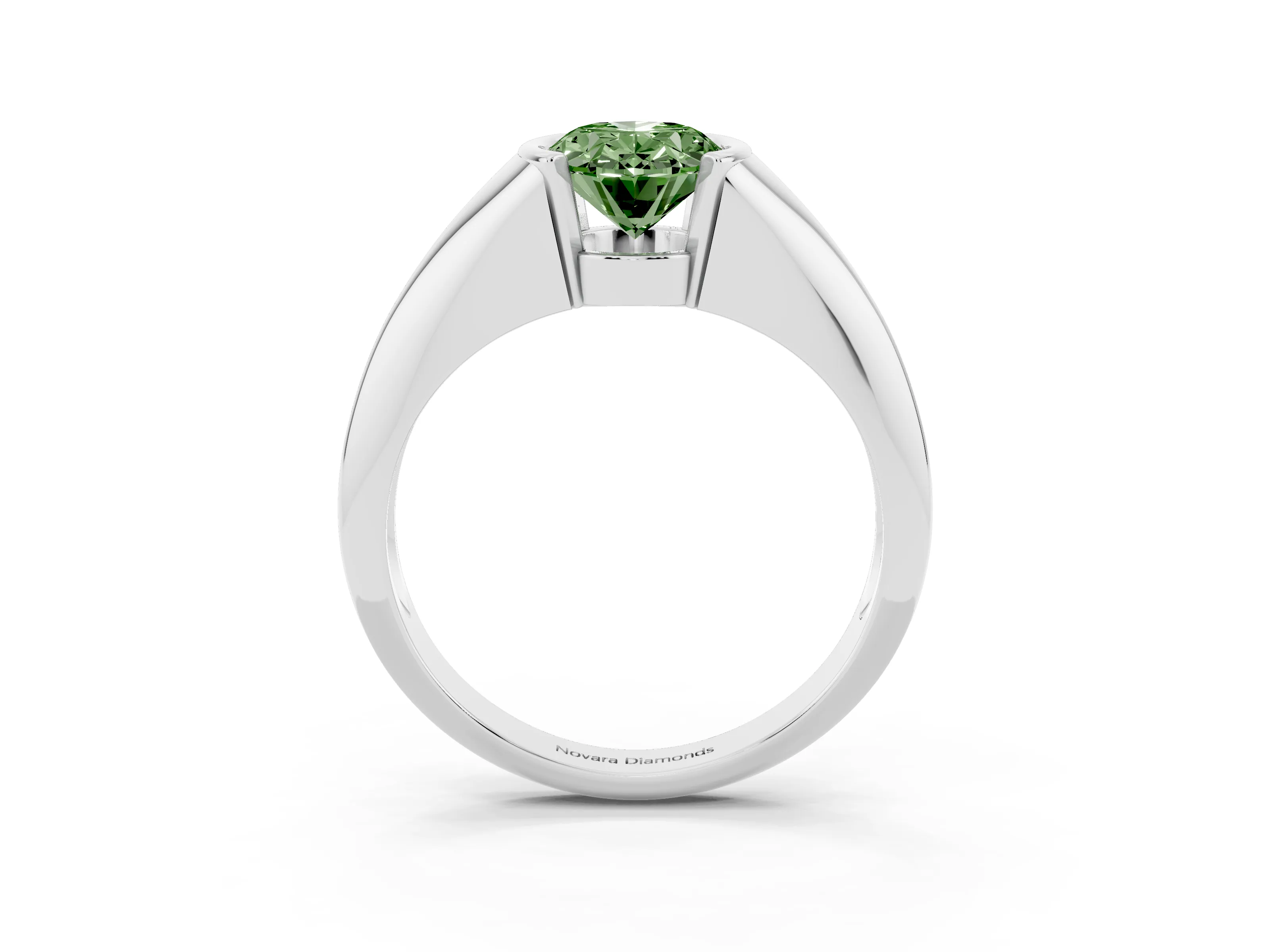 Fancy Green Oval Cut Diamond Solitaire Tension Set Ring Set in Silver