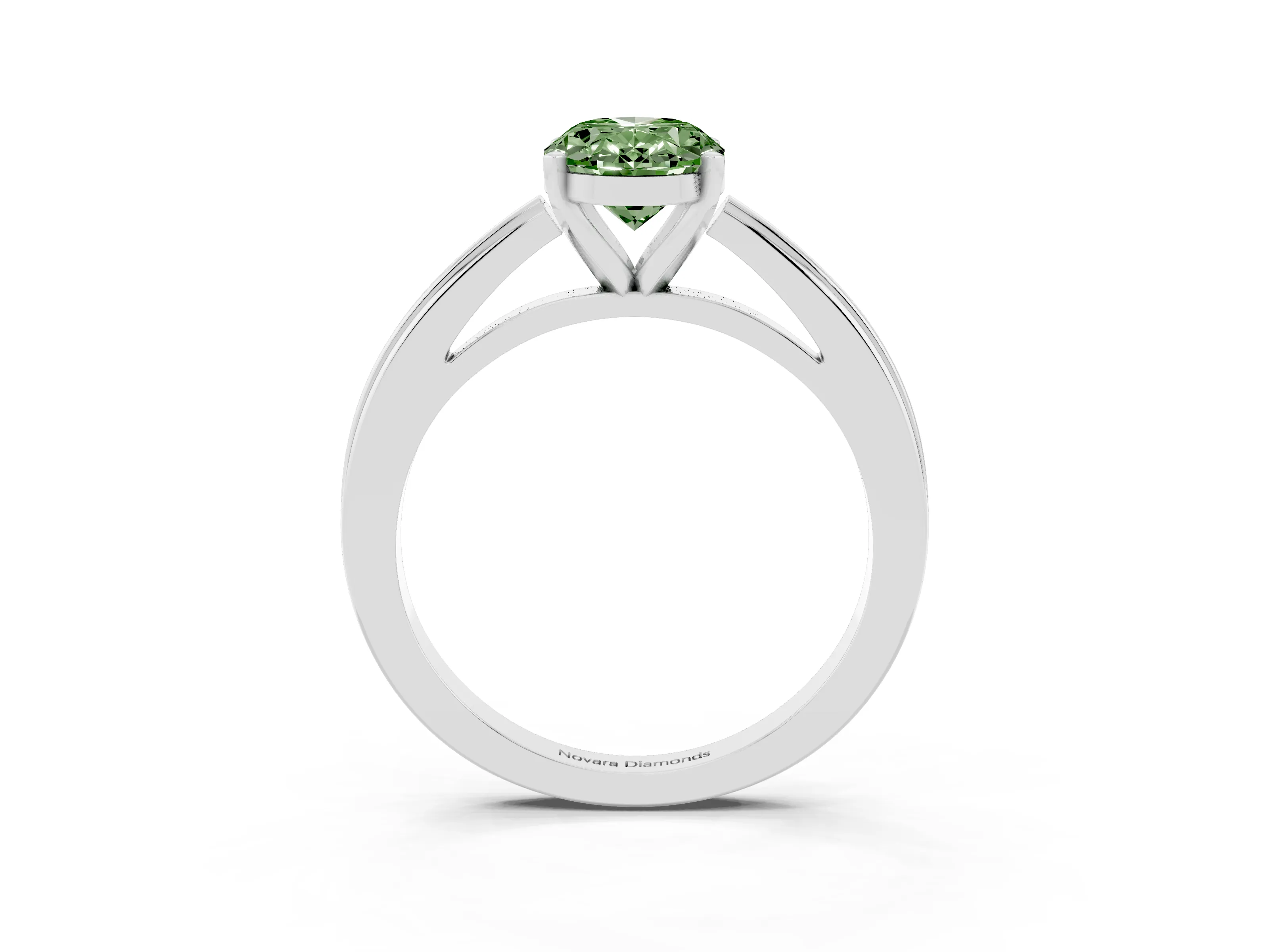 Fancy Green Oval Cut Diamond Solitaire Ring Set in Platinum with Prong Setting and Classic Band