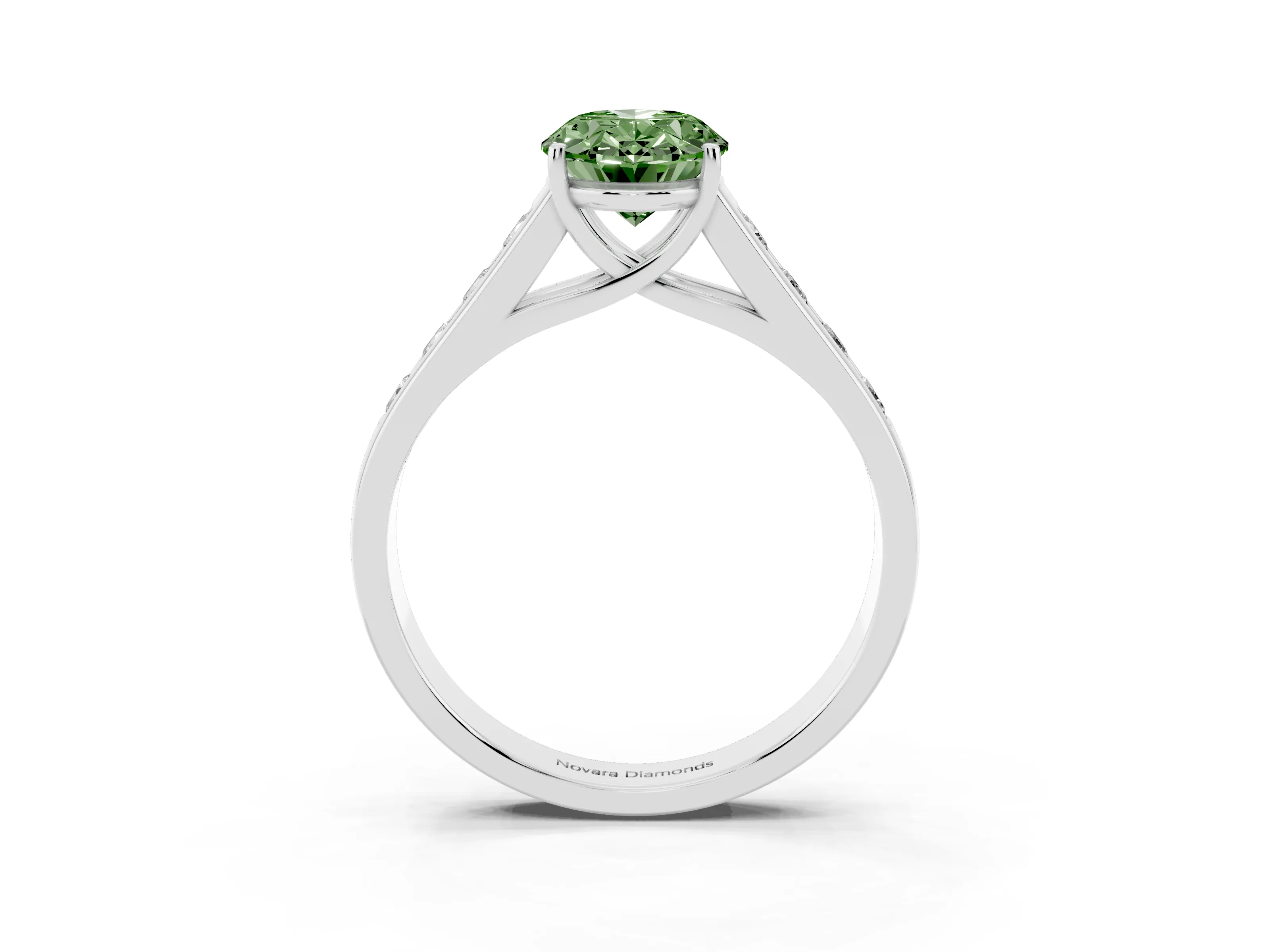 Fancy Green Oval Cut Diamond Solitaire Channel-Set Engagement Ring Set in Silver with Prong Setting