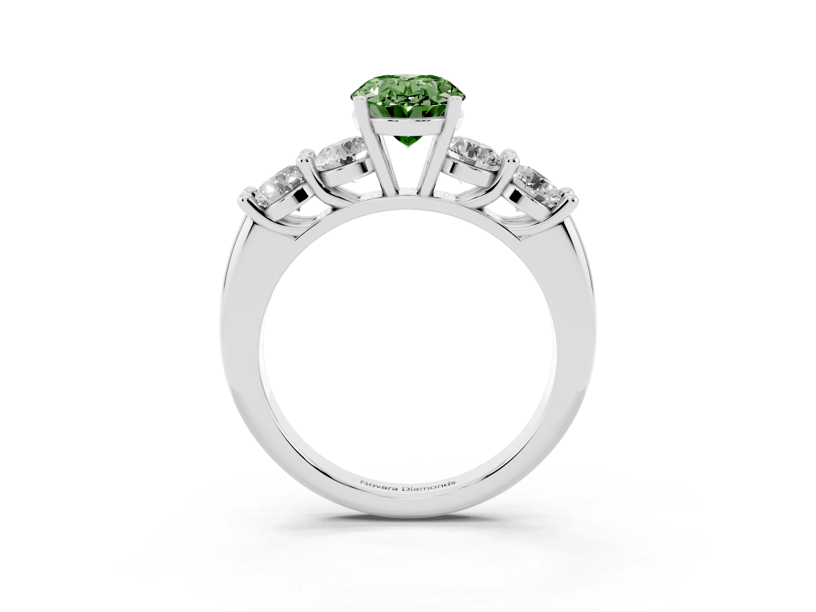 Fancy Green Oval Cut Diamond Five-Stone Prong Set Ring Set in White gold with Classic Band