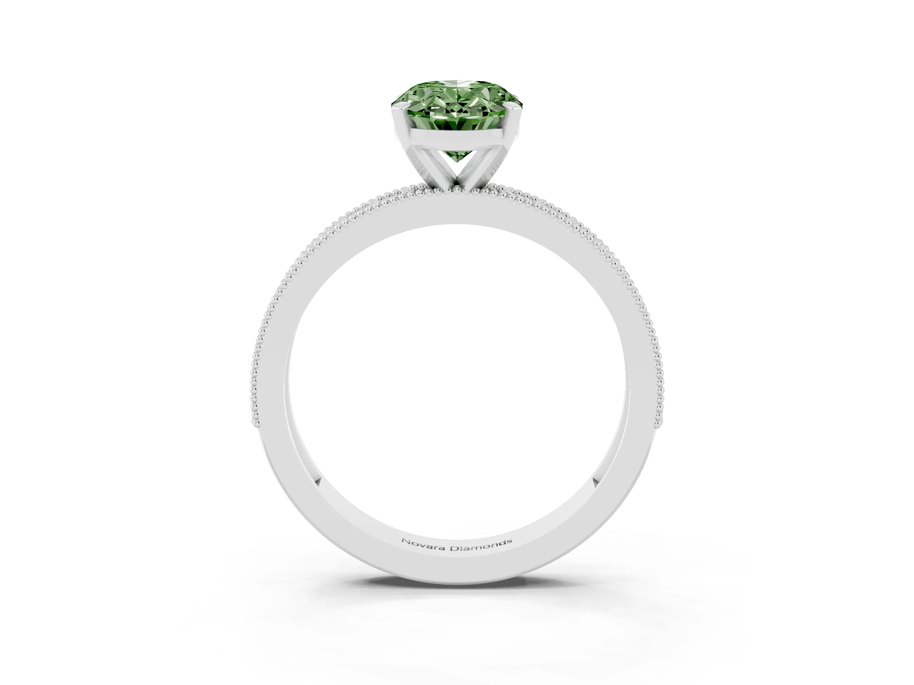 Fancy Green Oval Cut Diamond Milgrain Pavé Engagement Ring Set in Platinum with Prong Setting
