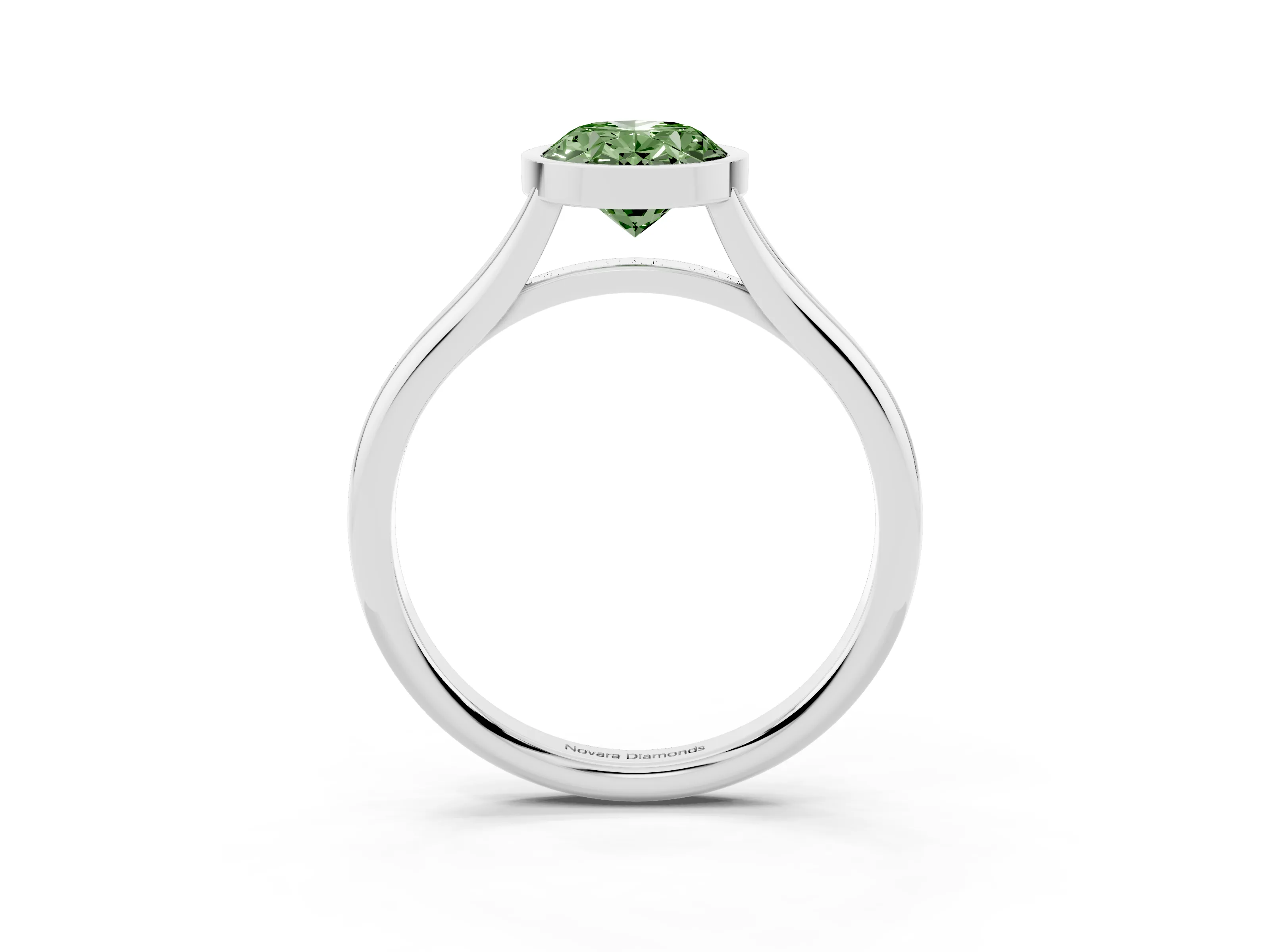 Fancy Green Bezel Set Oval Cut Diamond Solitaire Ring Set in Silver with Tapered Band