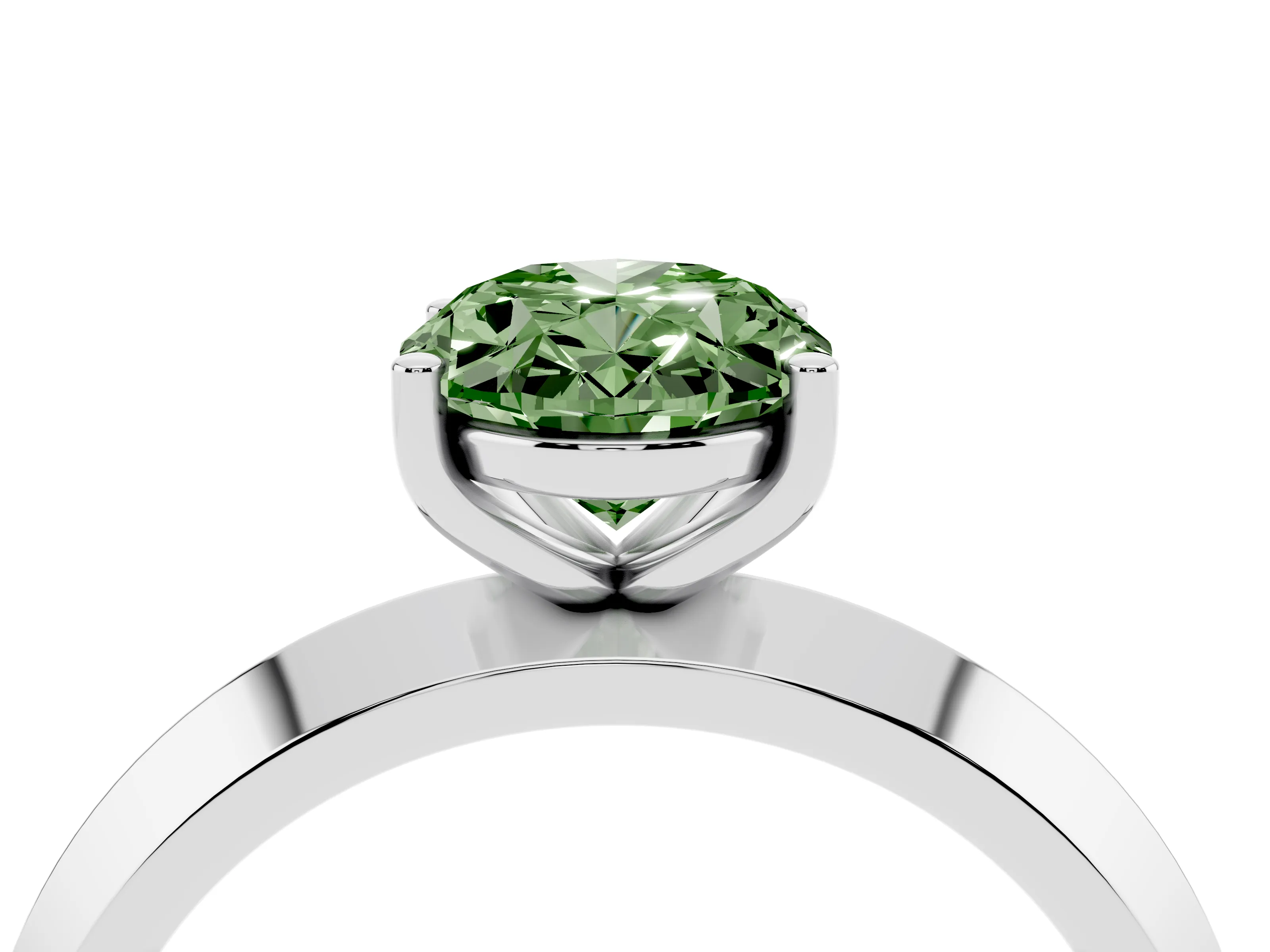 Fancy Green Oval Cut Diamond Solitaire Engagement Ring Set in Platinum with Flat Band and Prong Setting
