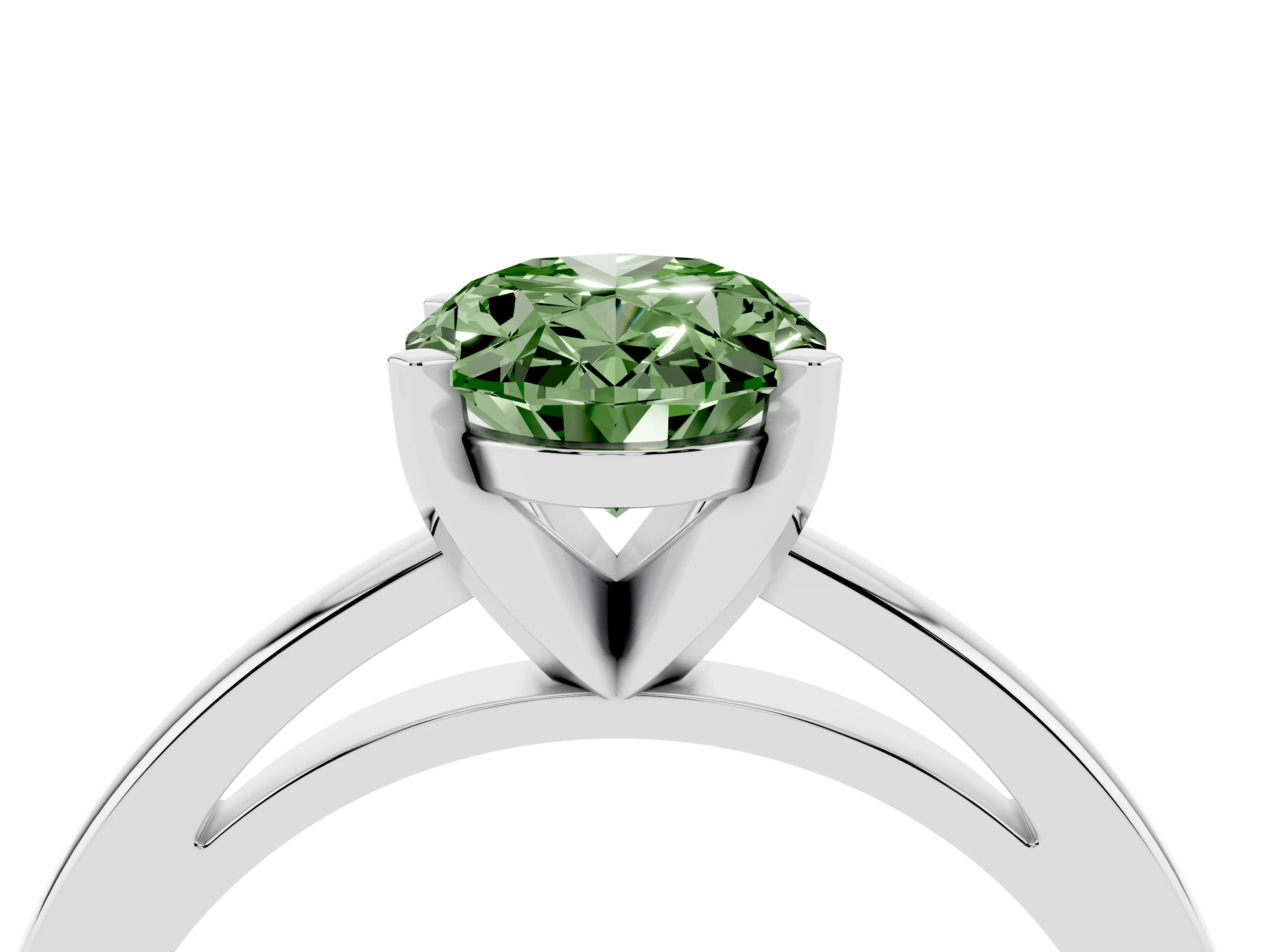 Fancy Green Oval Cut Diamond Solitaire Engagement Ring Set in Silver with Prong Setting on a Classic Band