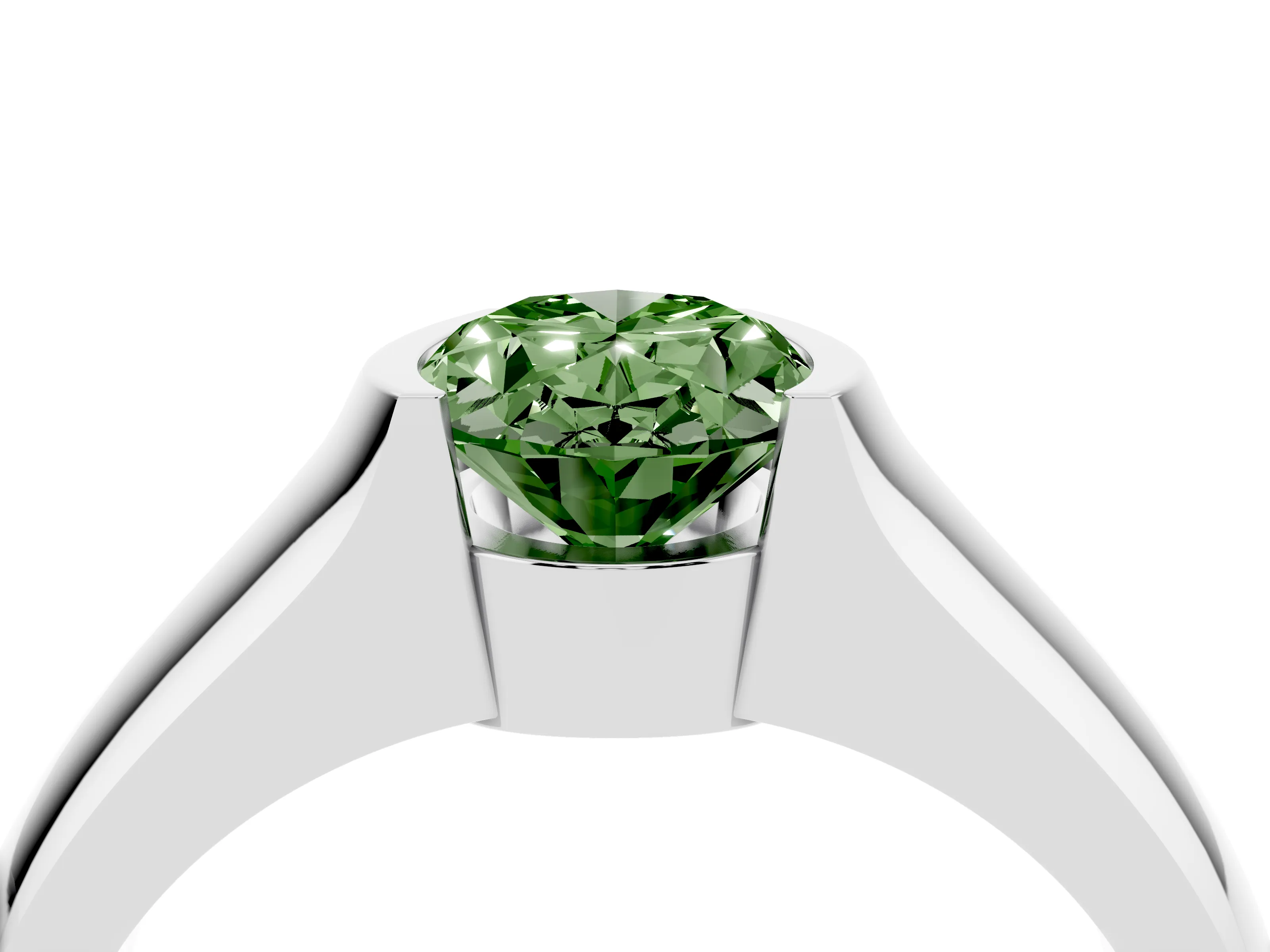 Fancy Green Oval Cut Diamond Bezel Solitaire Ring Set in White gold with Wide Band
