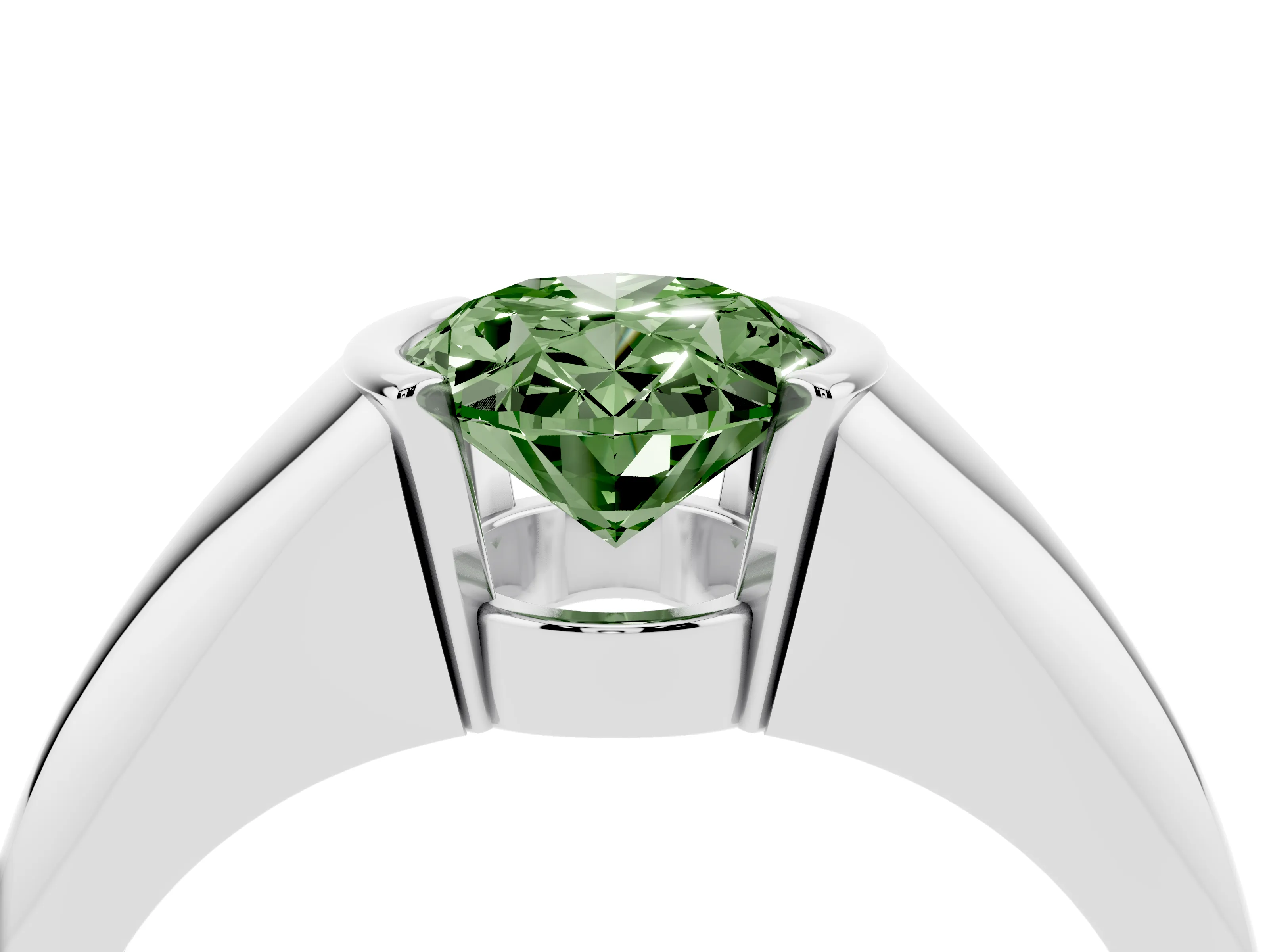 Fancy Green Oval Cut Diamond Solitaire Tension Set Ring Set in Silver