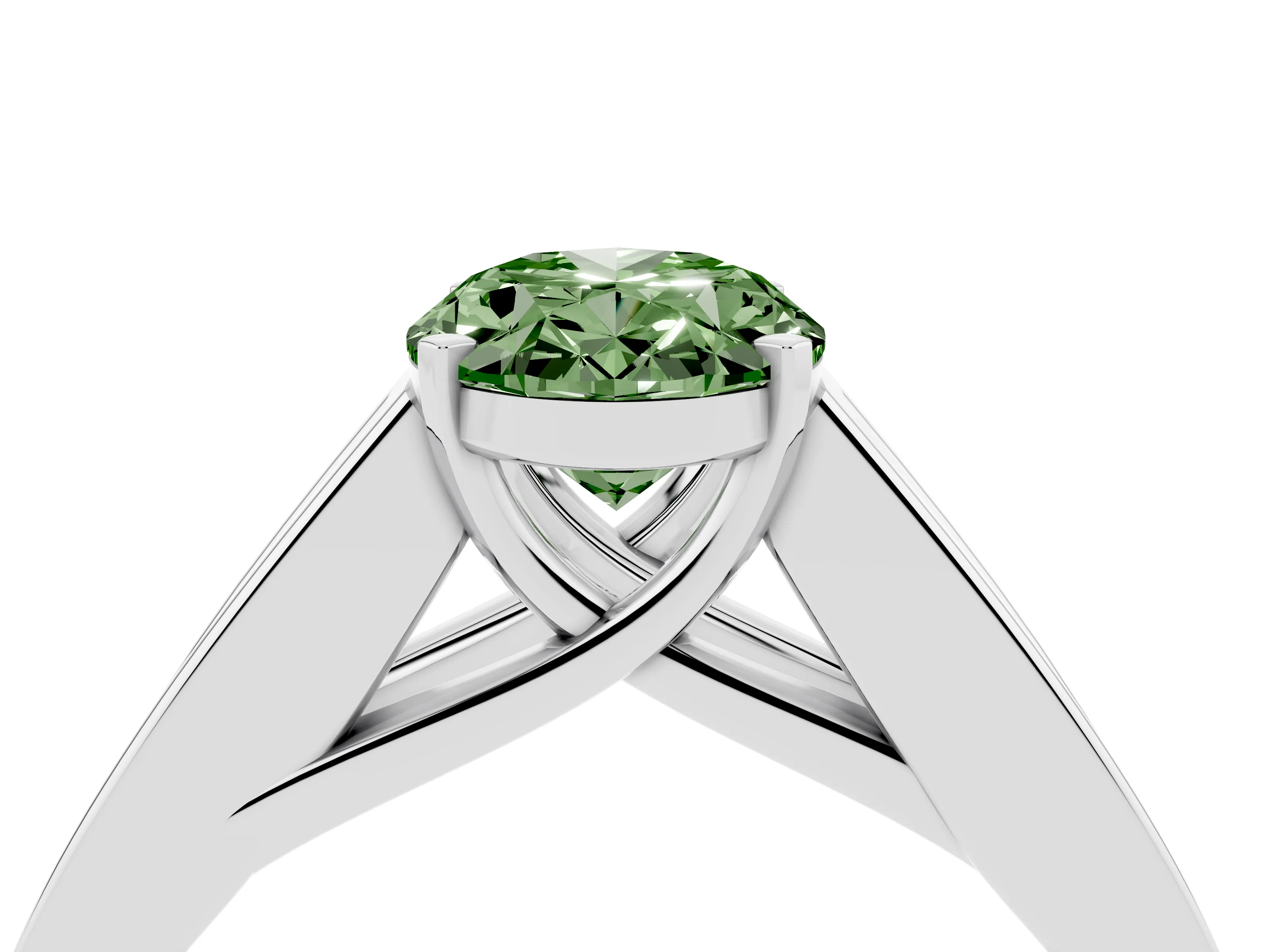 Fancy Green Oval Cut Diamond Solitaire Ring Set in Silver with Channel-Set Accent Stones and Prong Setting